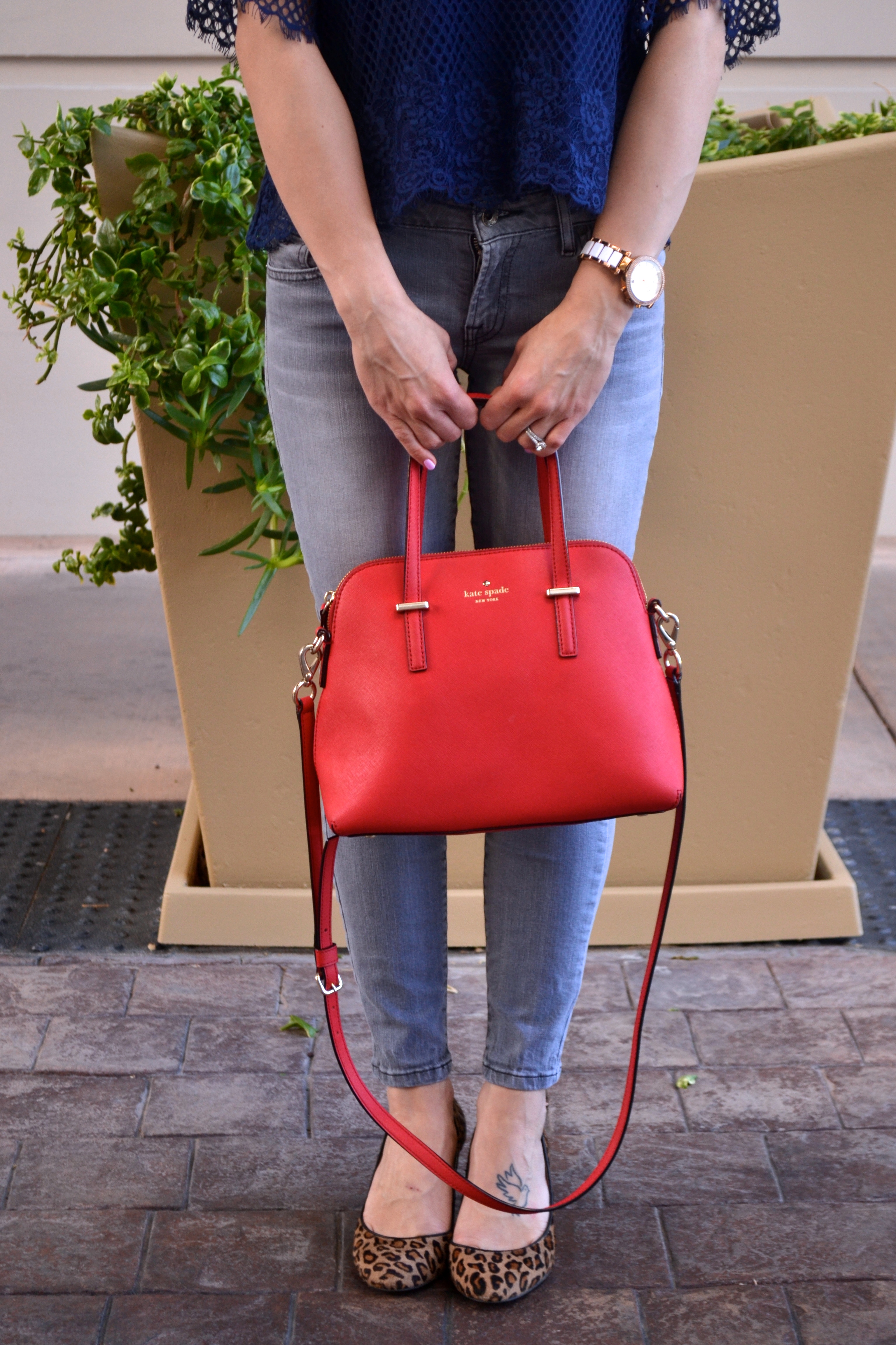 Grey Jeans and Kate Spade Bag