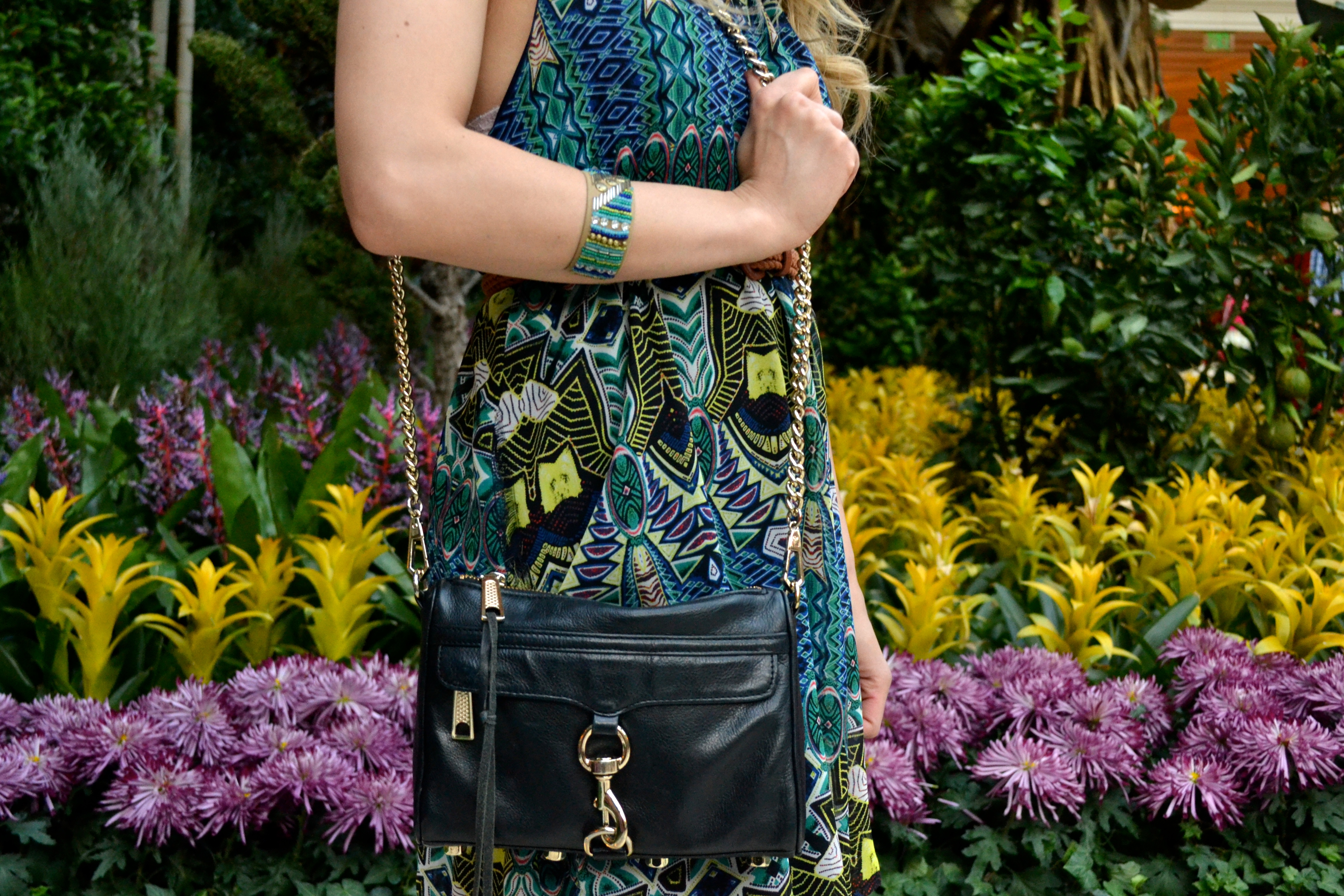Tribal Dress and Black Bag