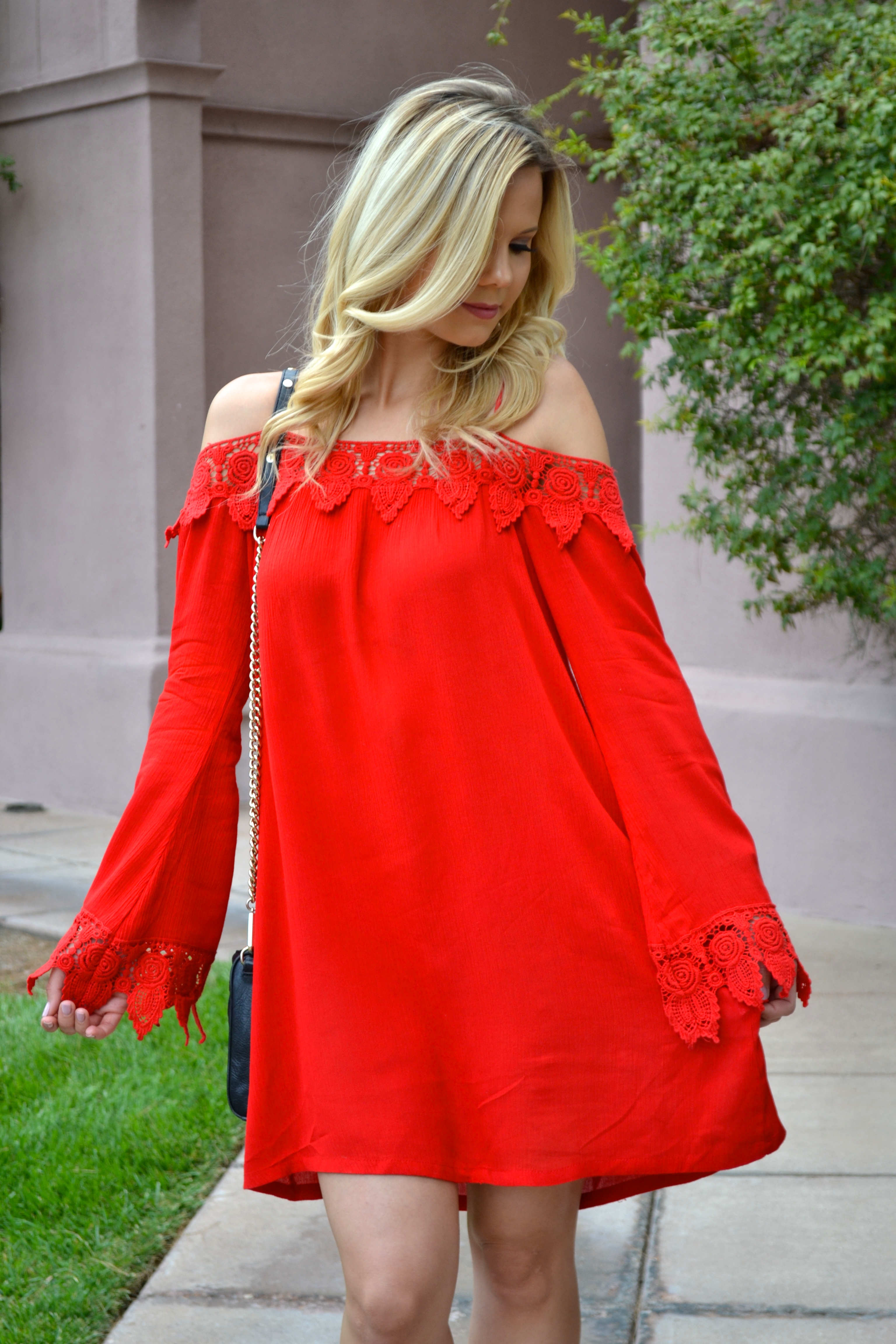 Red Lace Cold Shoulder Dress