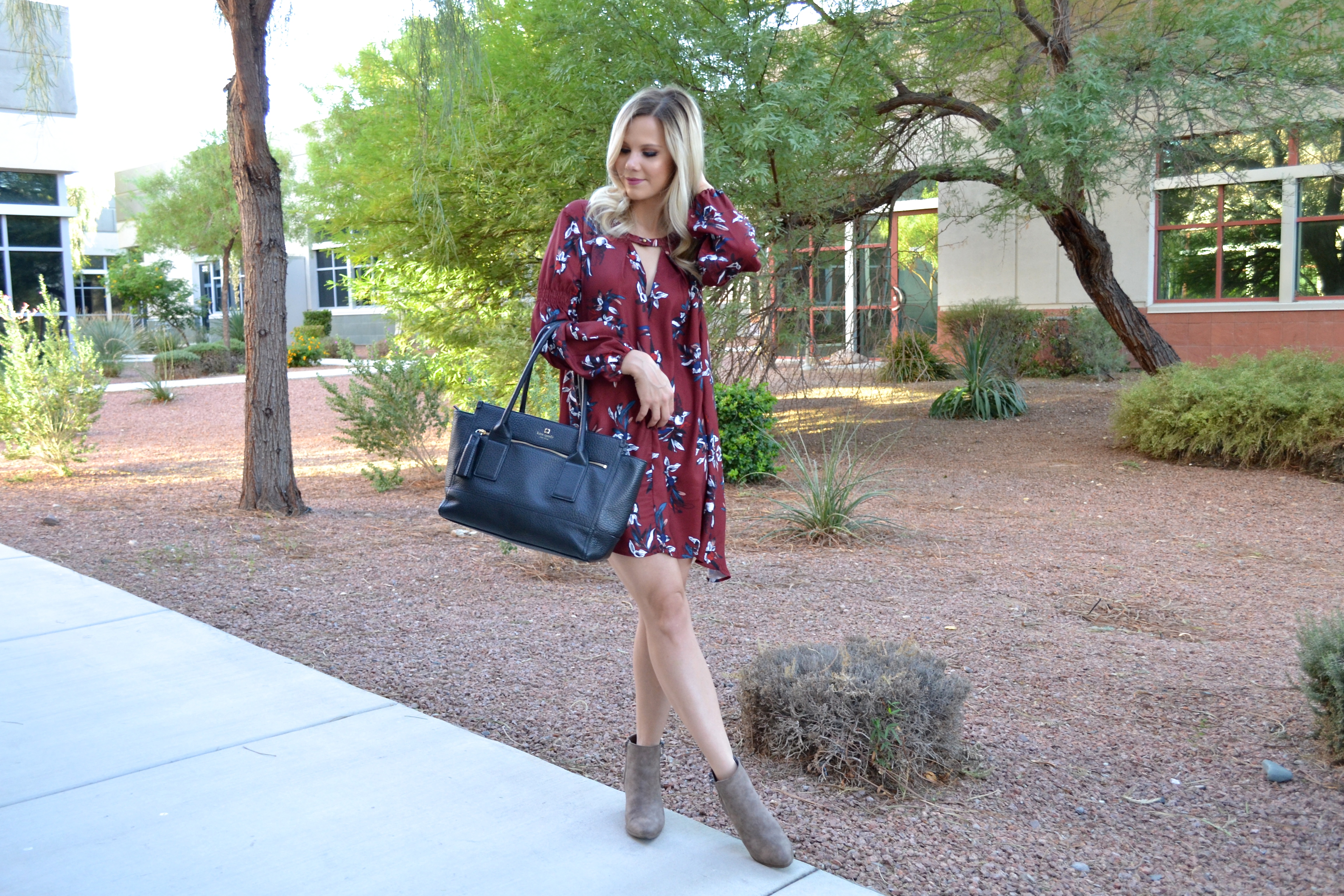 Oxblood Red Floral Baggy Dress on glamlifeliving.com 