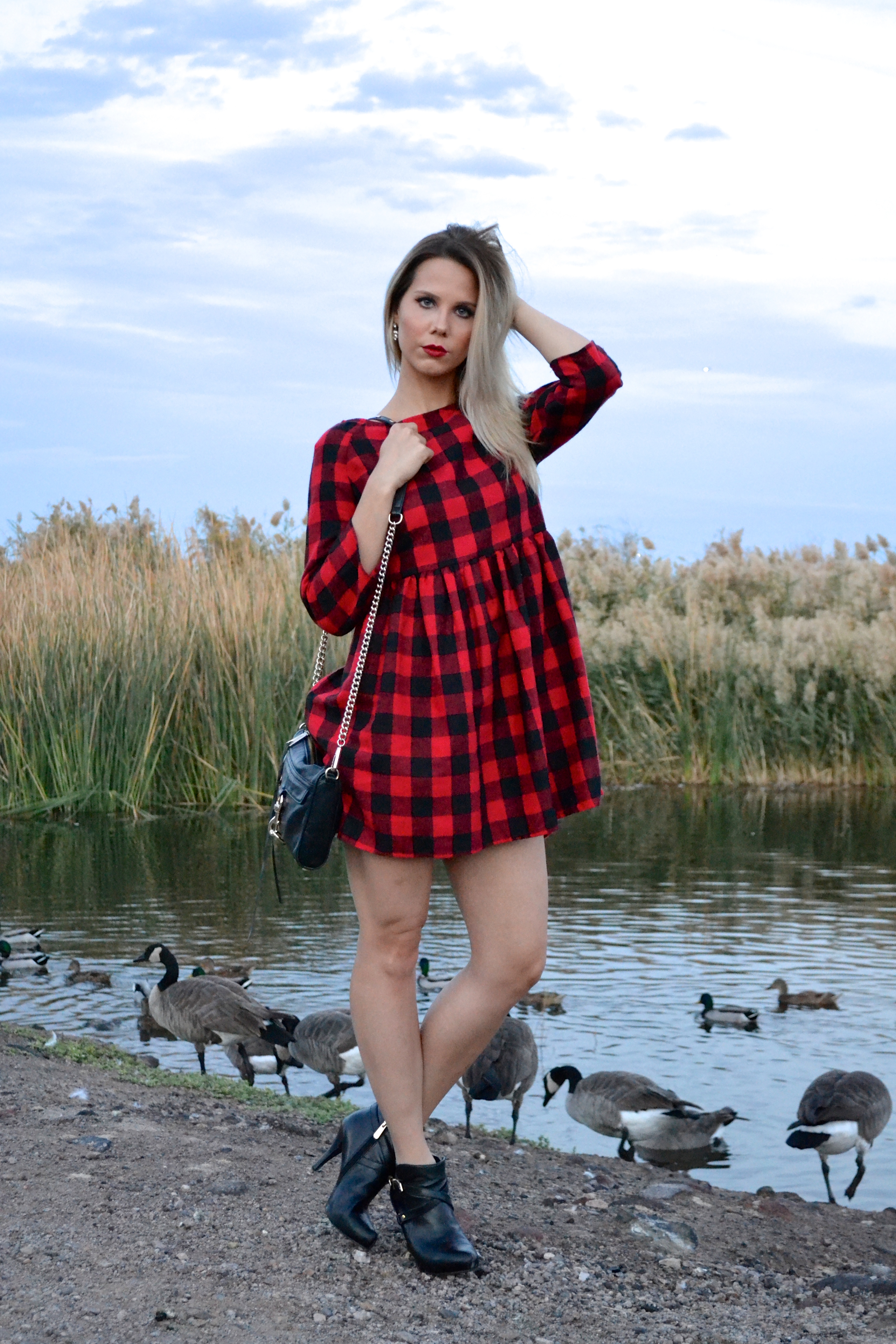 Glam Life Living: plaid dress, booties, black chain bag