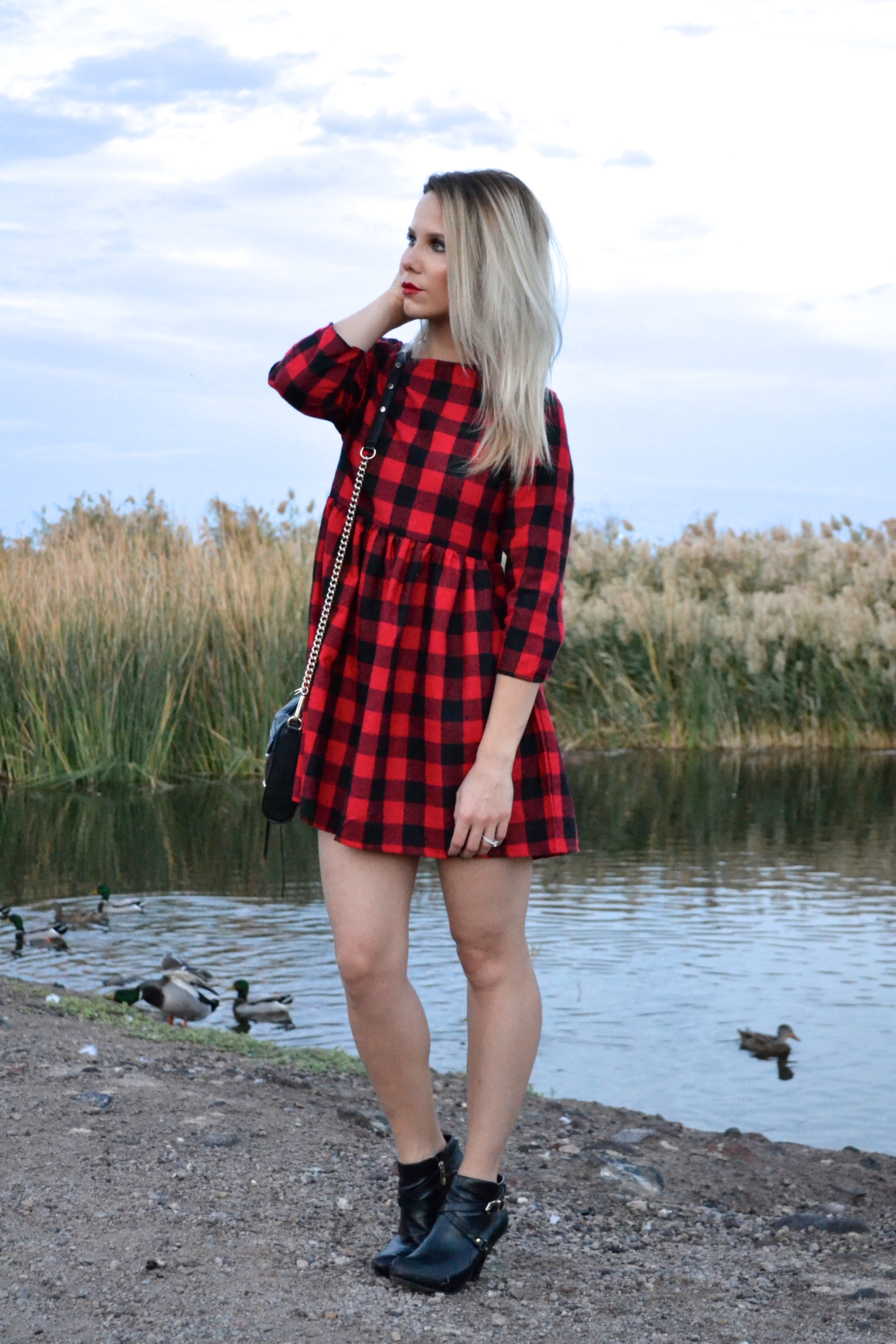 plaid round neck dress Glam Life Living 