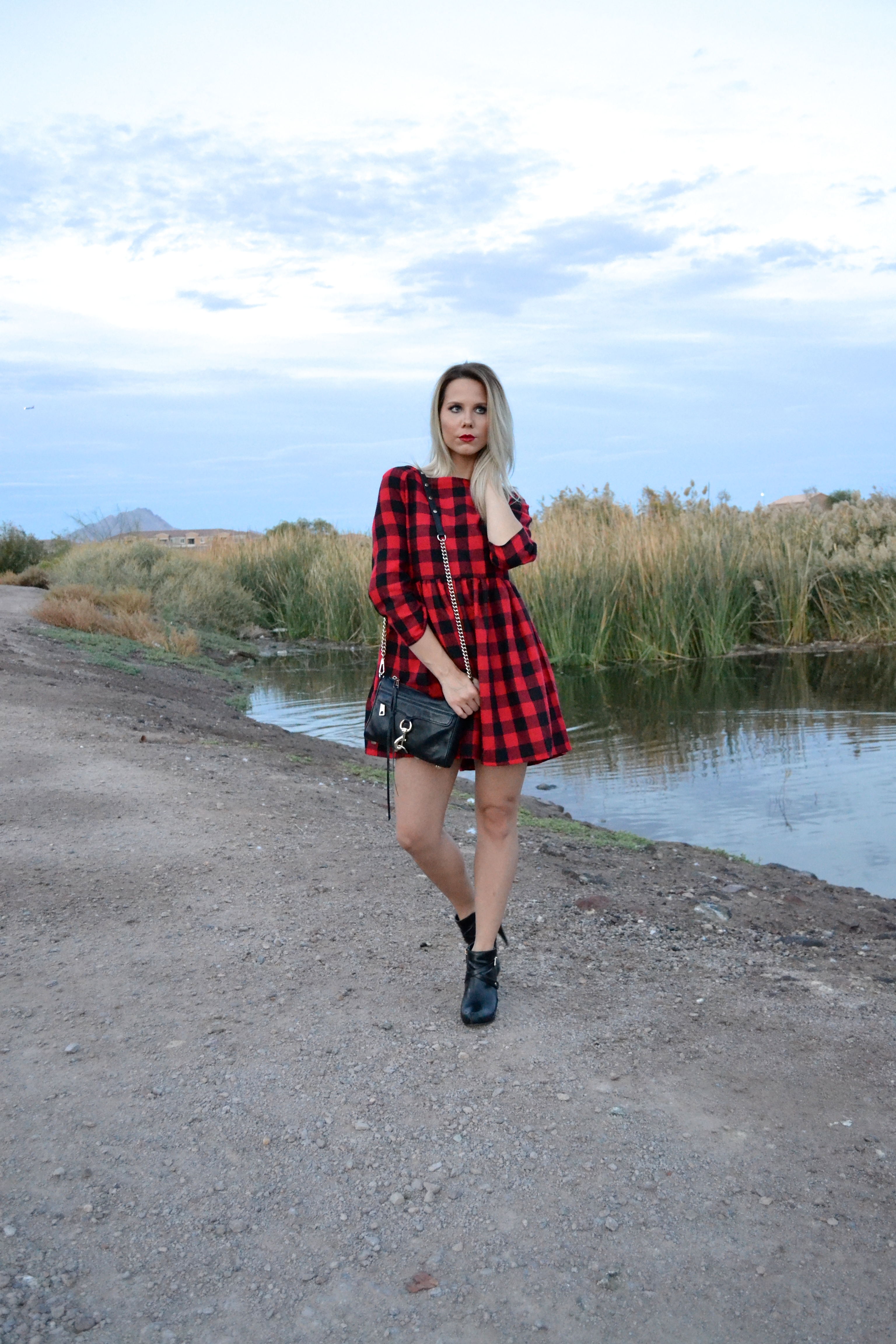 Round Neck Red Plaid Dress perfect for Fall on Glam Life Living