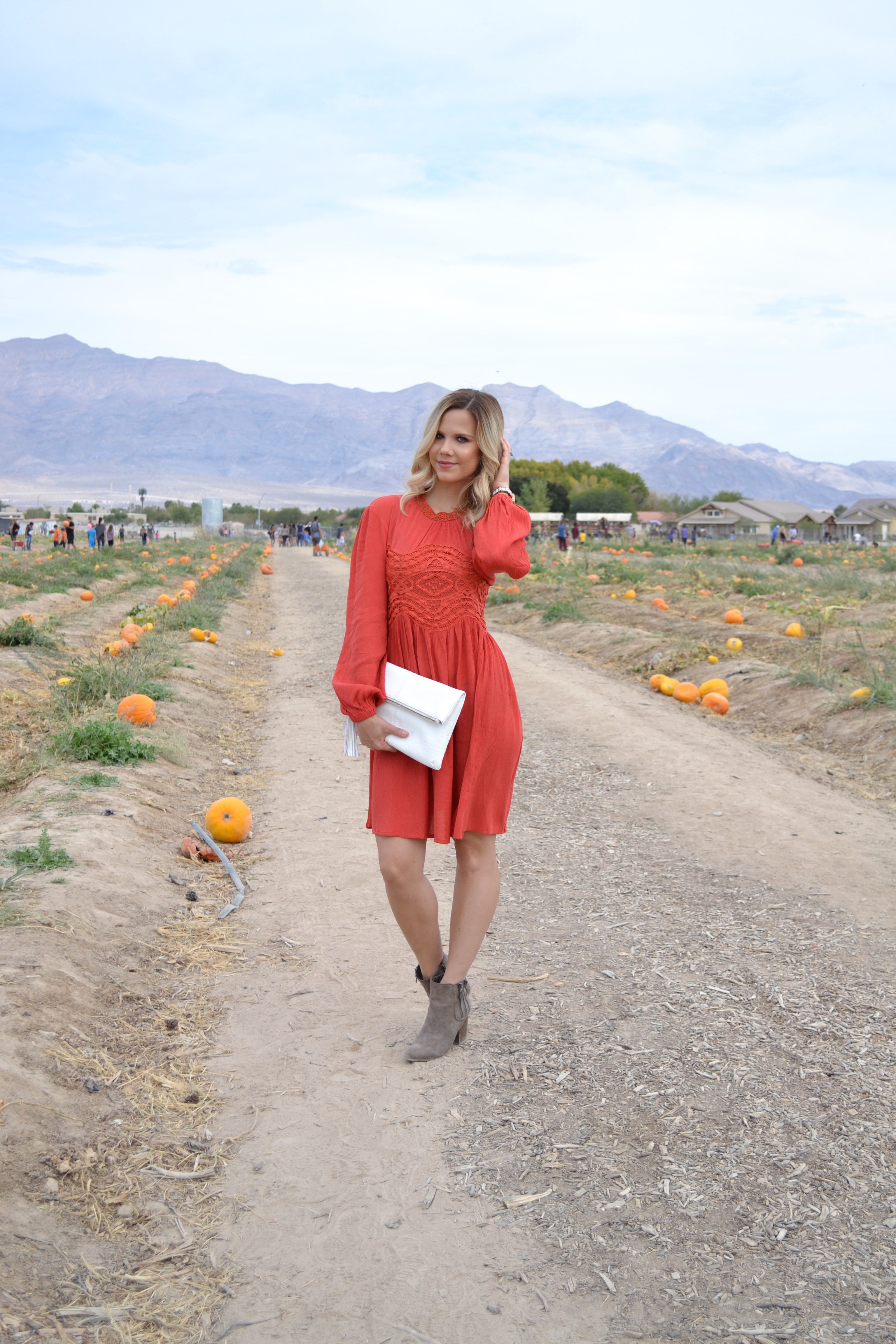 Orange Lace Hollow Dress on Sheln