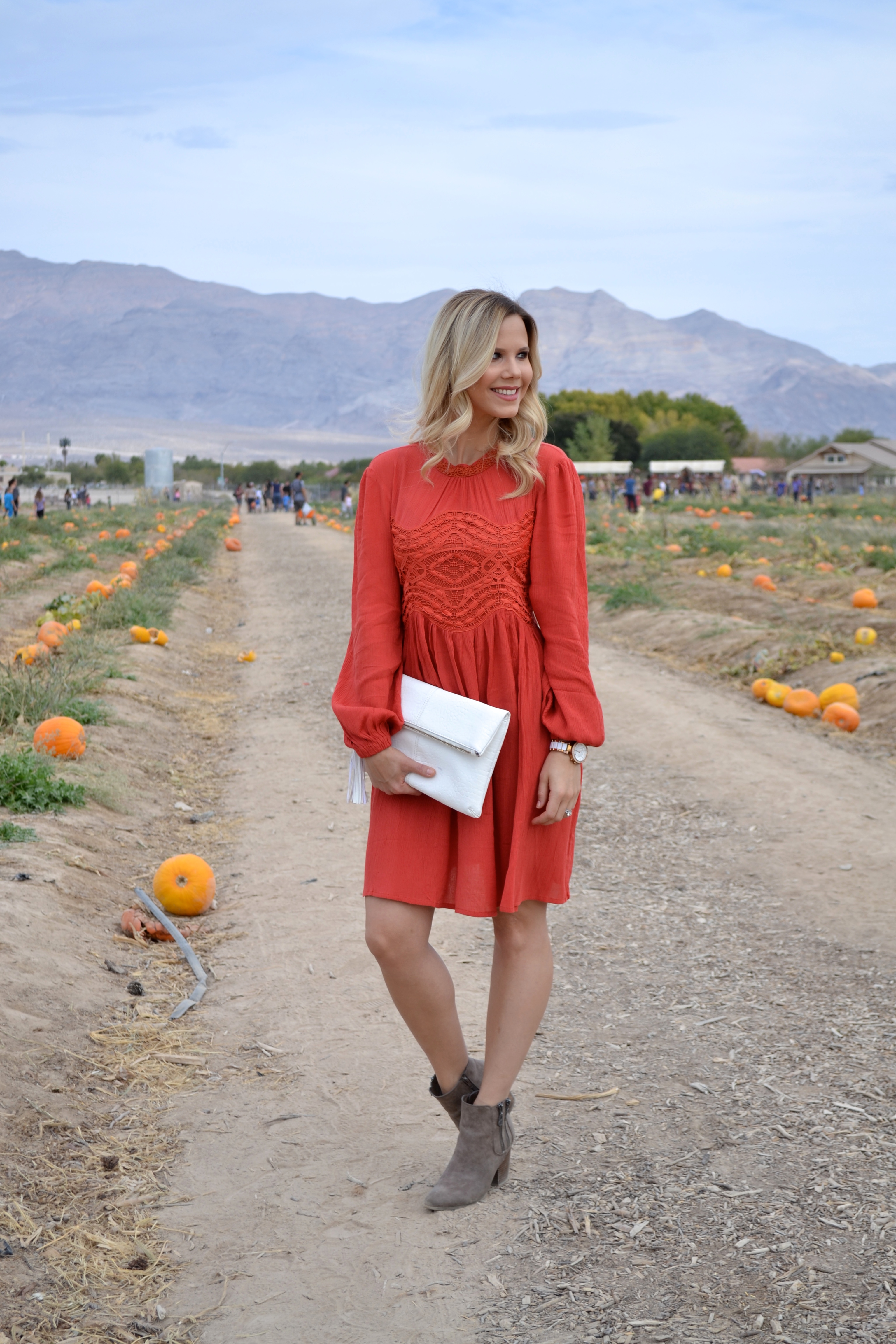 Long Sleeve Hollow Dress in Orange at Pumpkin Patch 