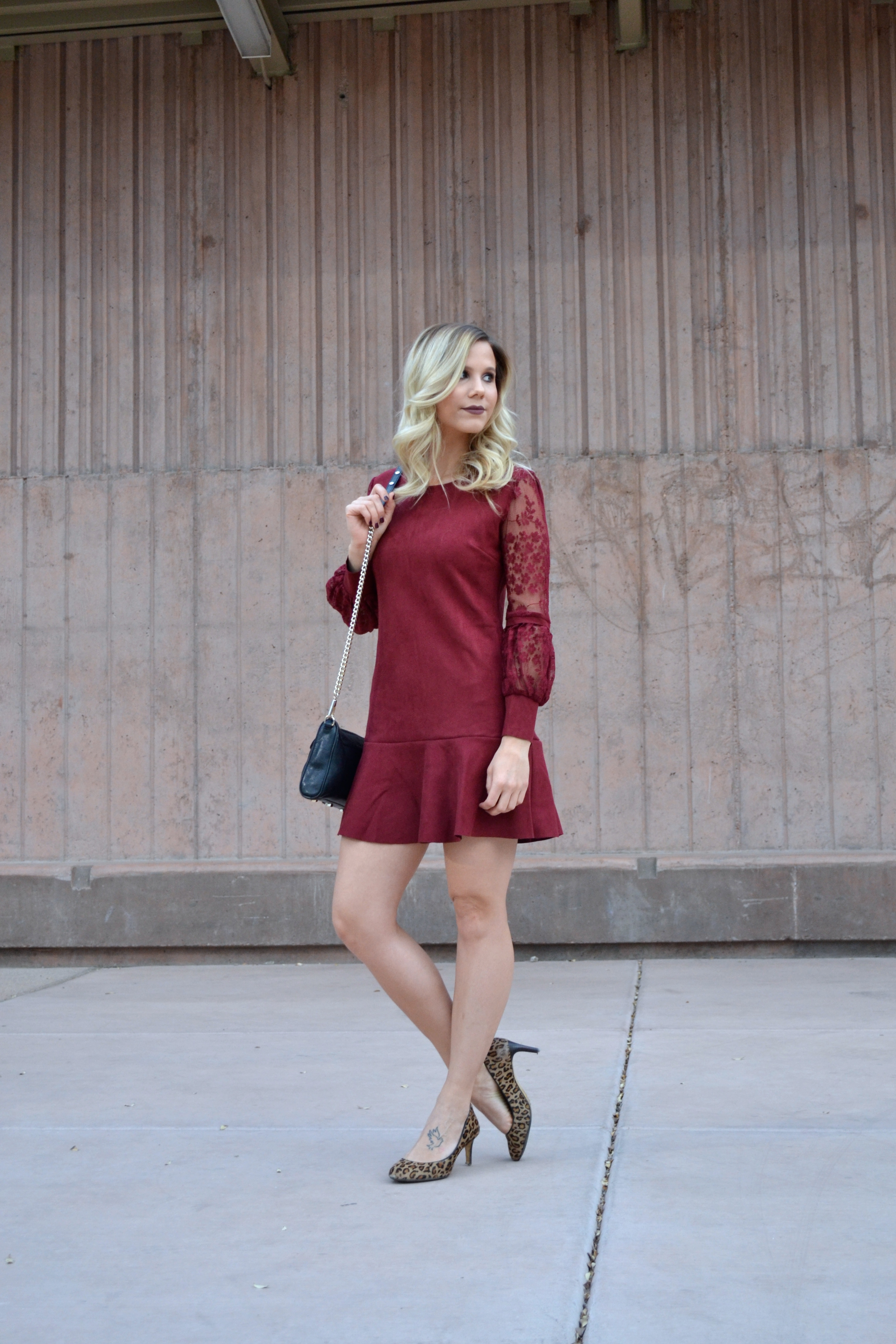 Burgundy Lantern Sleeve Dress 