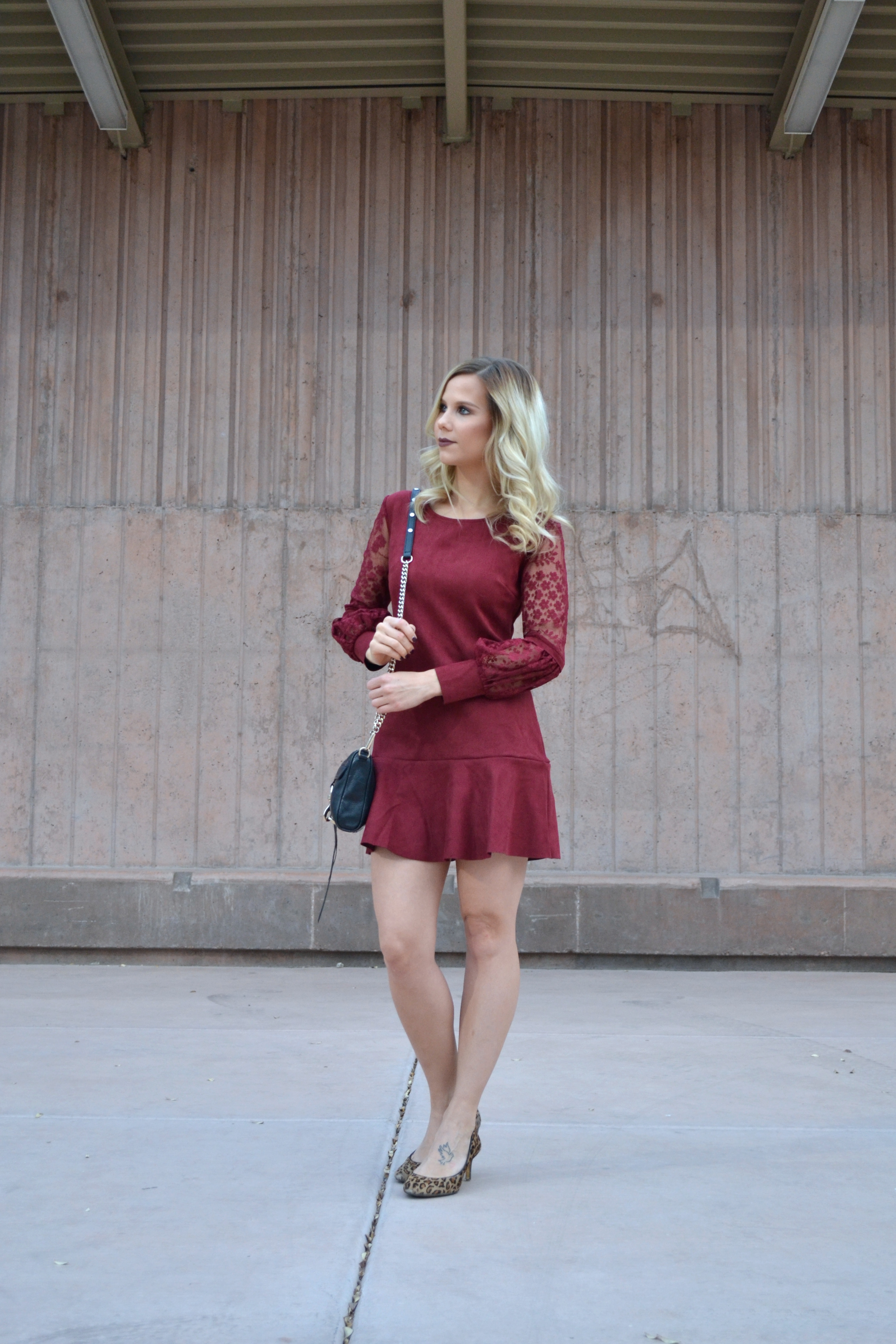 Fashion Blogger Glam Life Living in Burgundy Dress