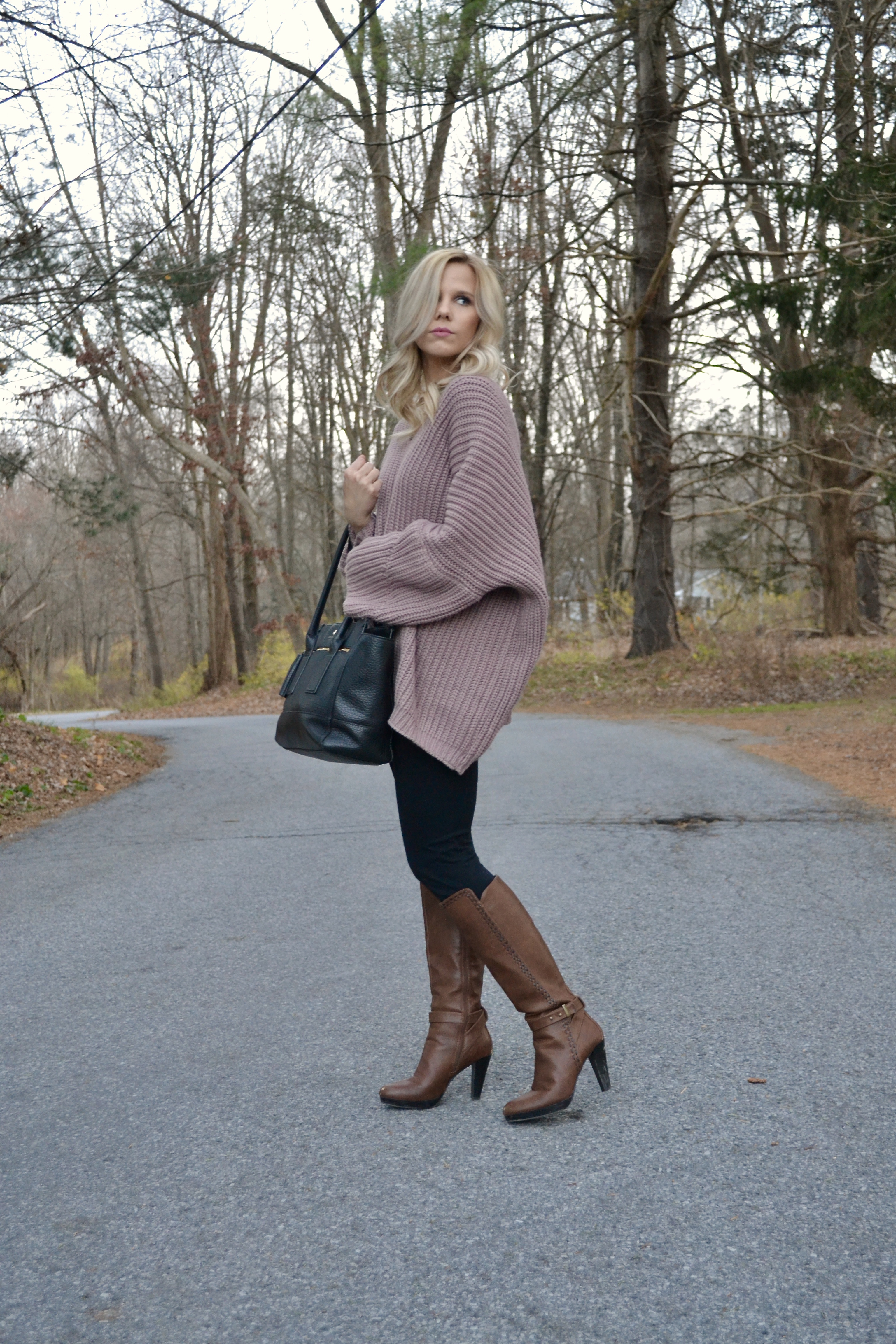 Romwe Pink Oversized Sweater and Boots on Glam Life Living