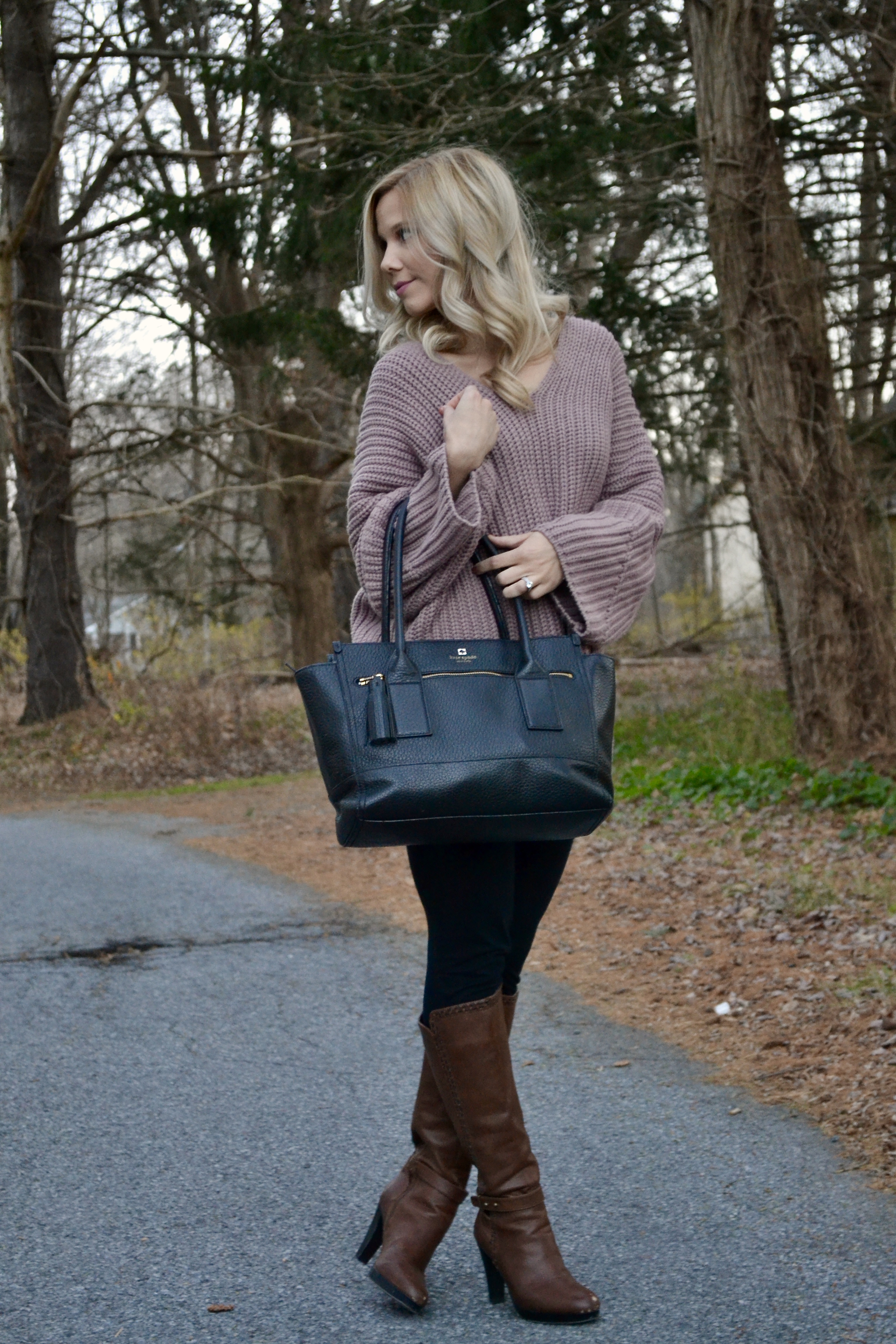 Pink Oversized Sweater and Kate Spade Tote