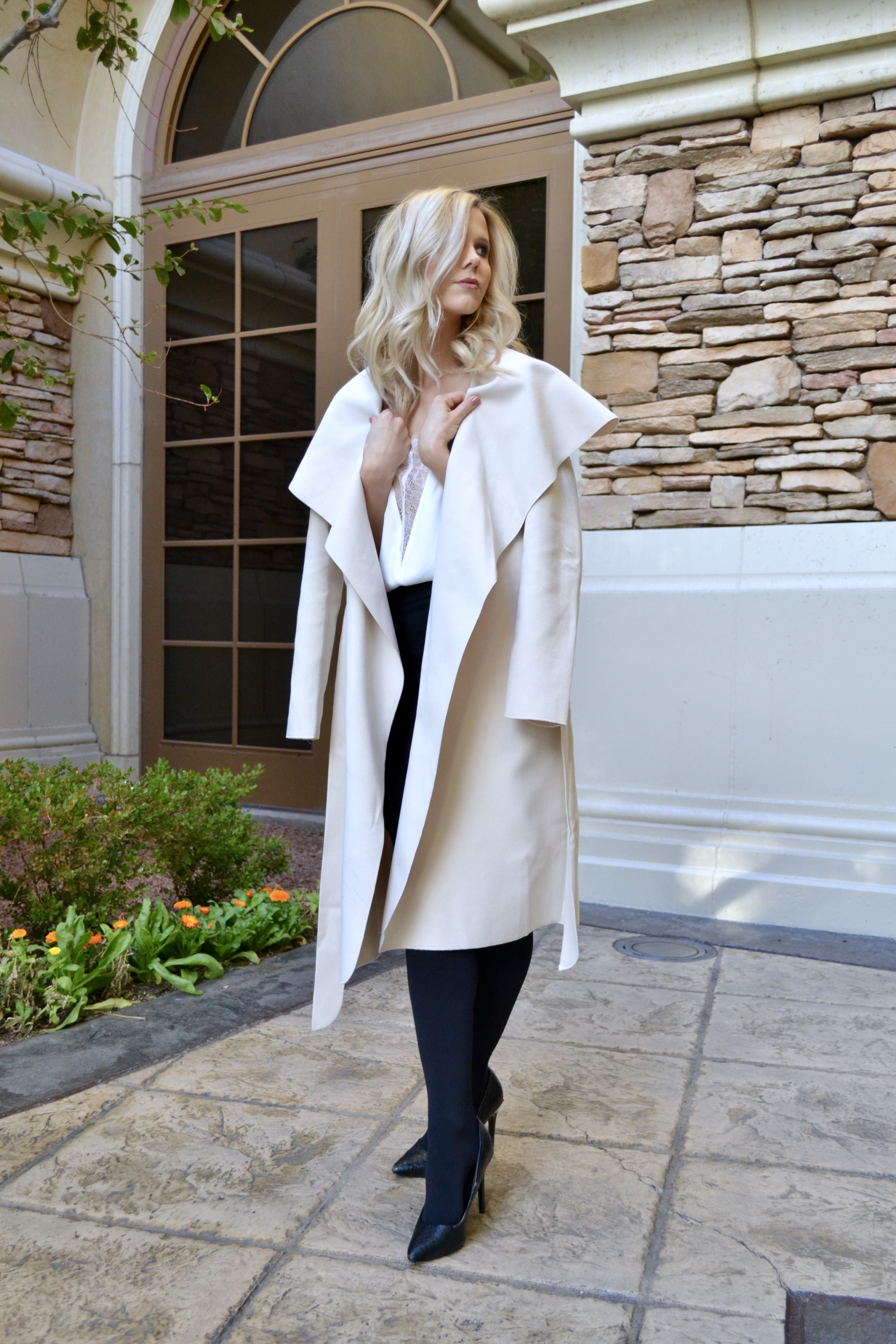 Belted Wrap Coat in beige on Glam Life Living