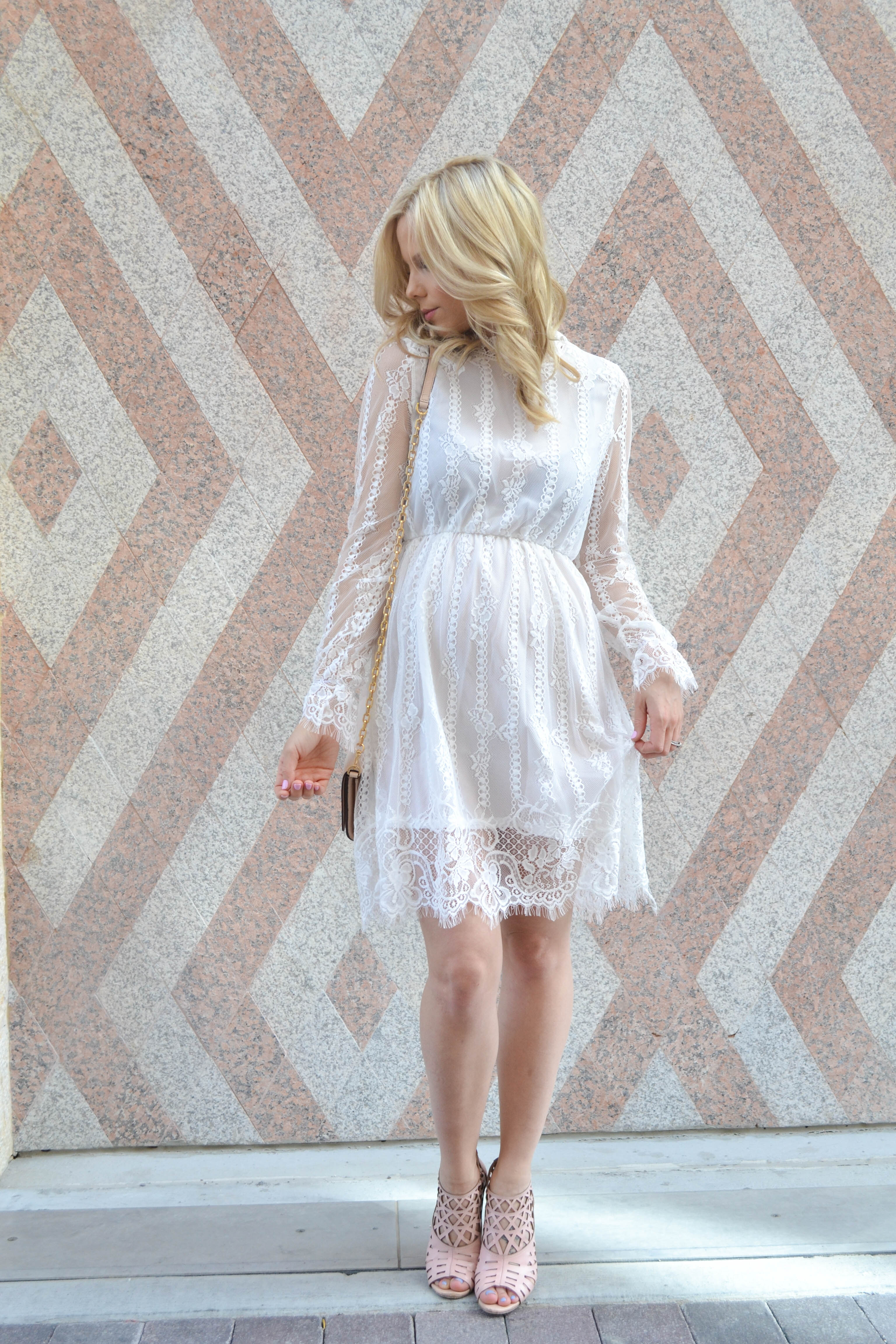 long sleeve white lace dress on glamlifeliving.com