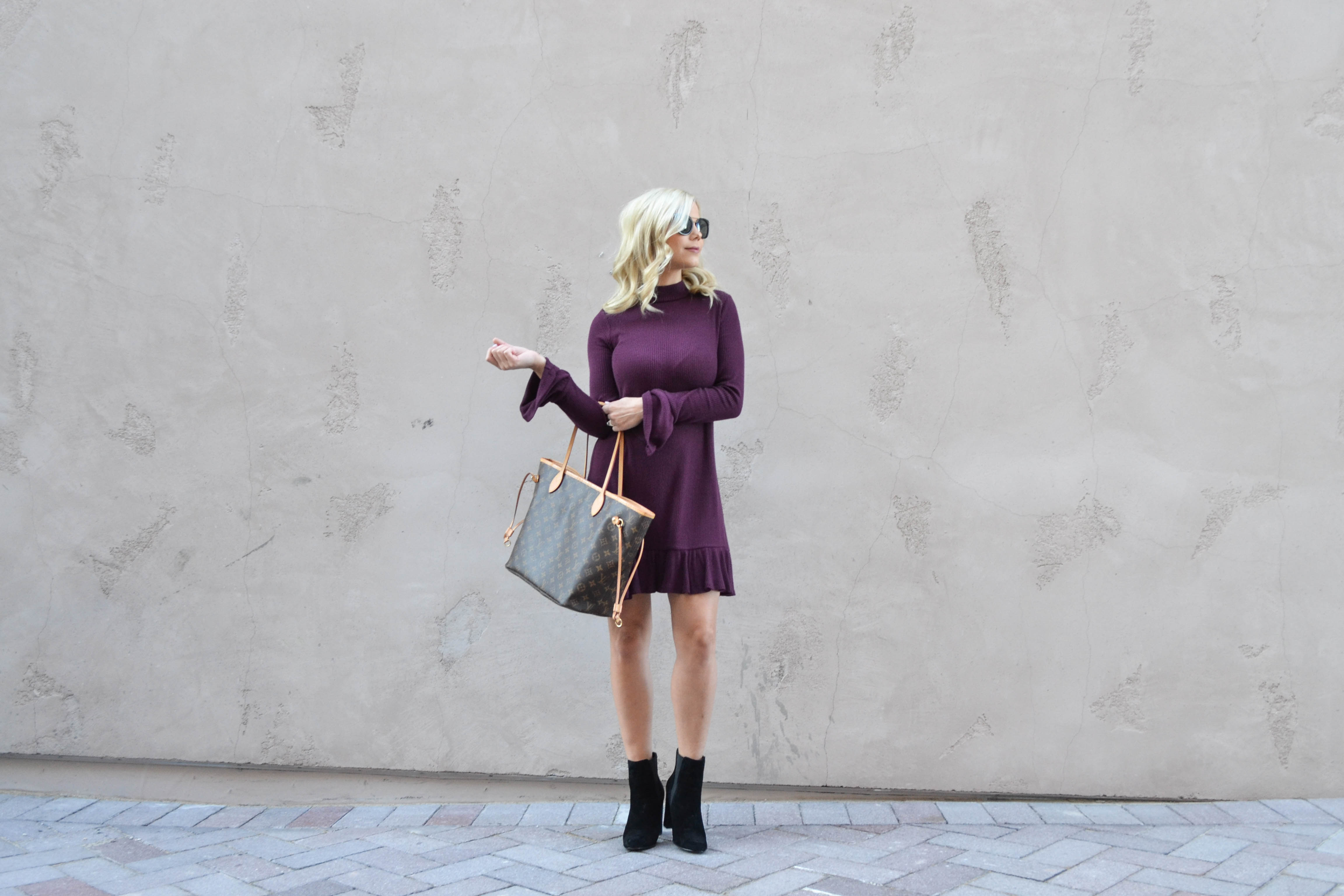 Fall Ruffle Hem Dress, fall fashion, burgundy dress, fashion blogger