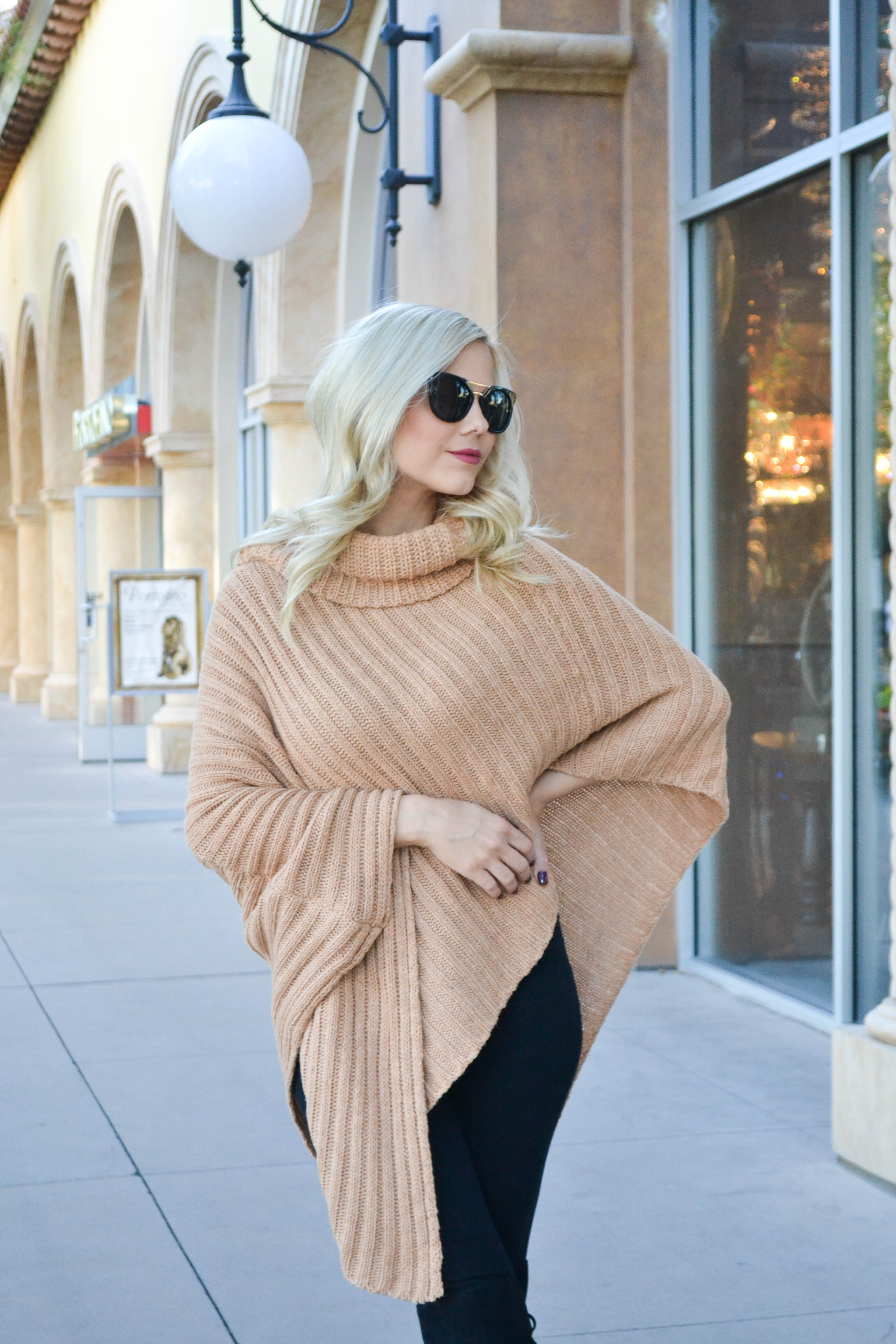 tan poncho, fall style, fall fashion, fashion blogger