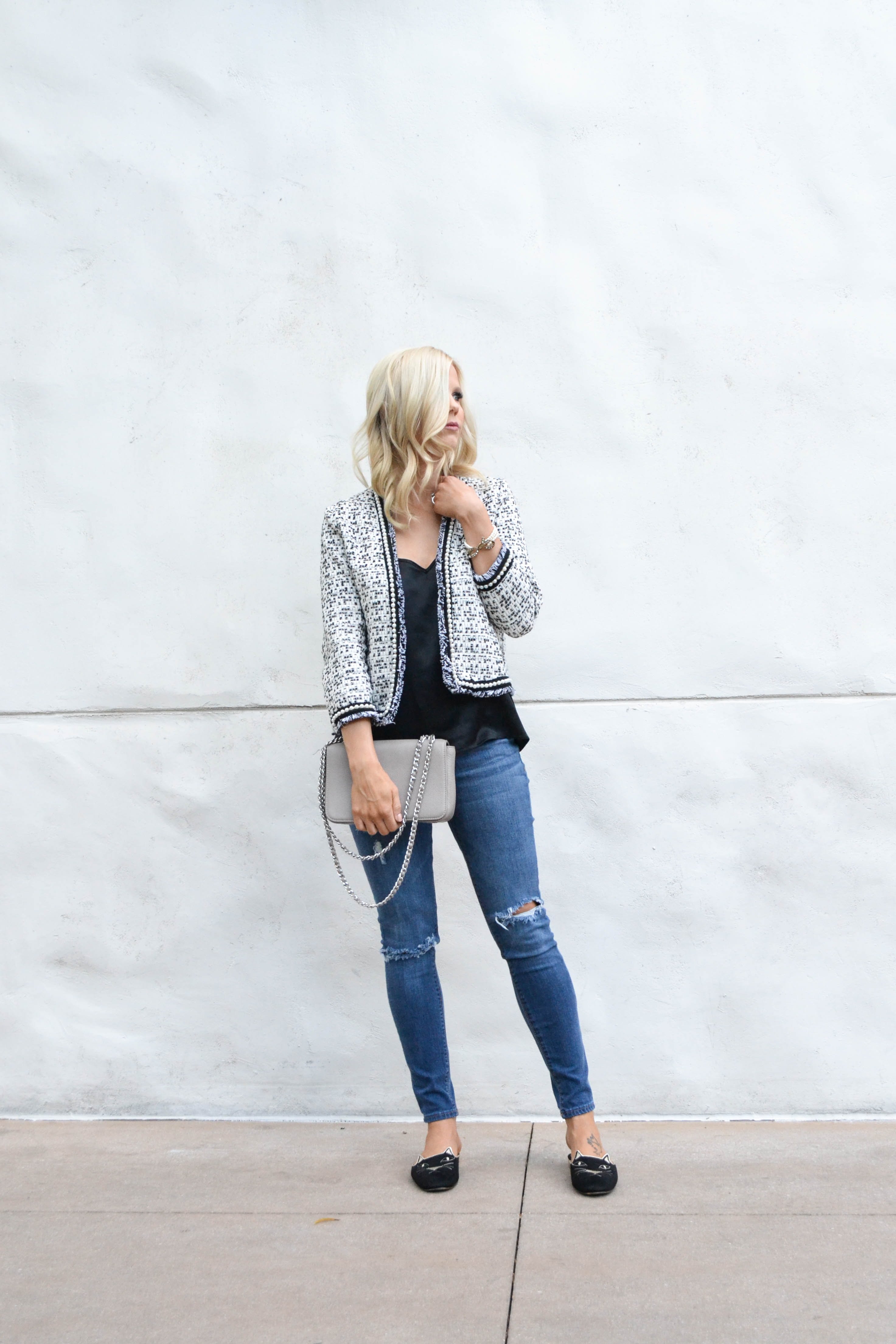 blogger street style in chanel inspired blazer