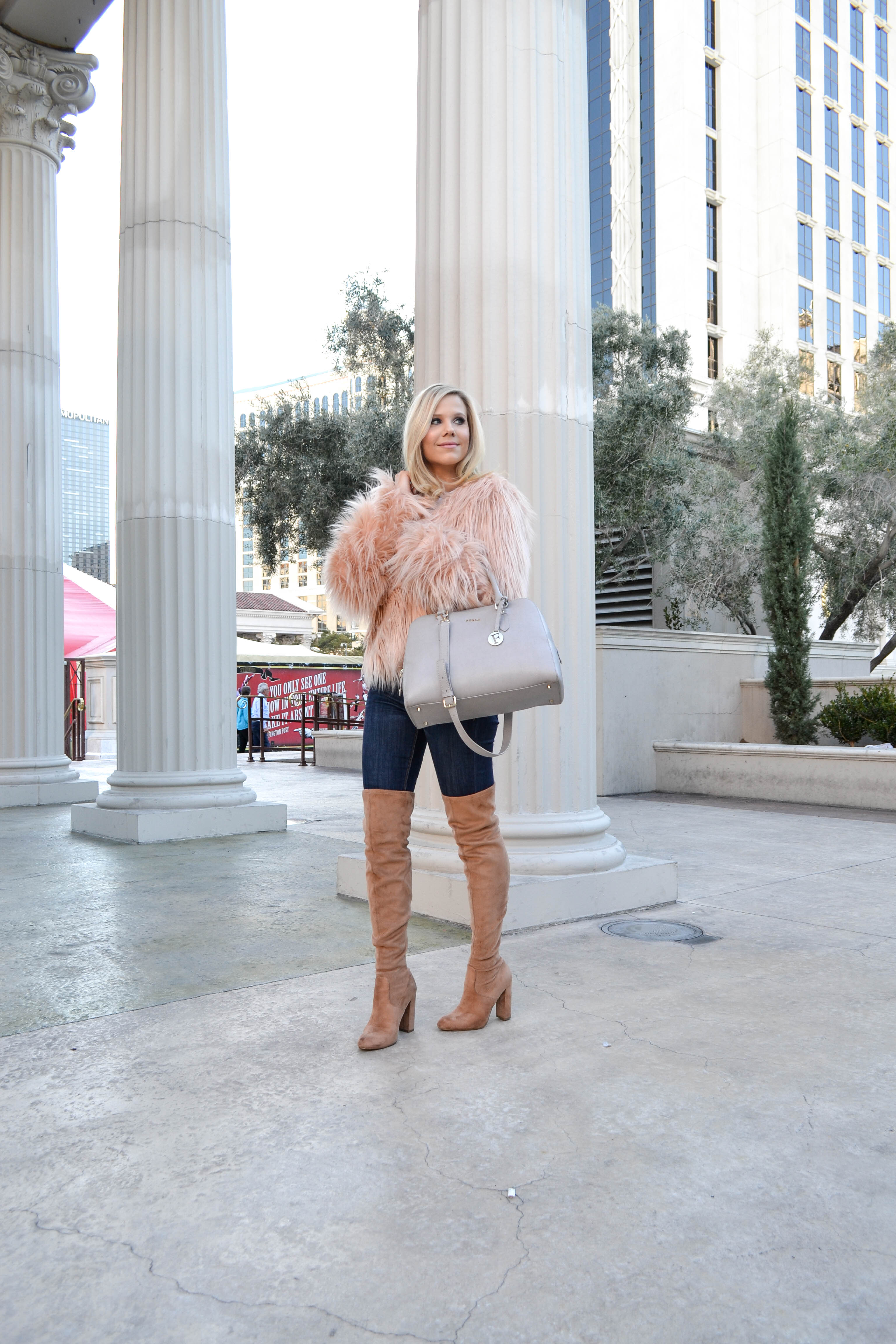 faux fur jacket, fashion blogger winter style, glam life living