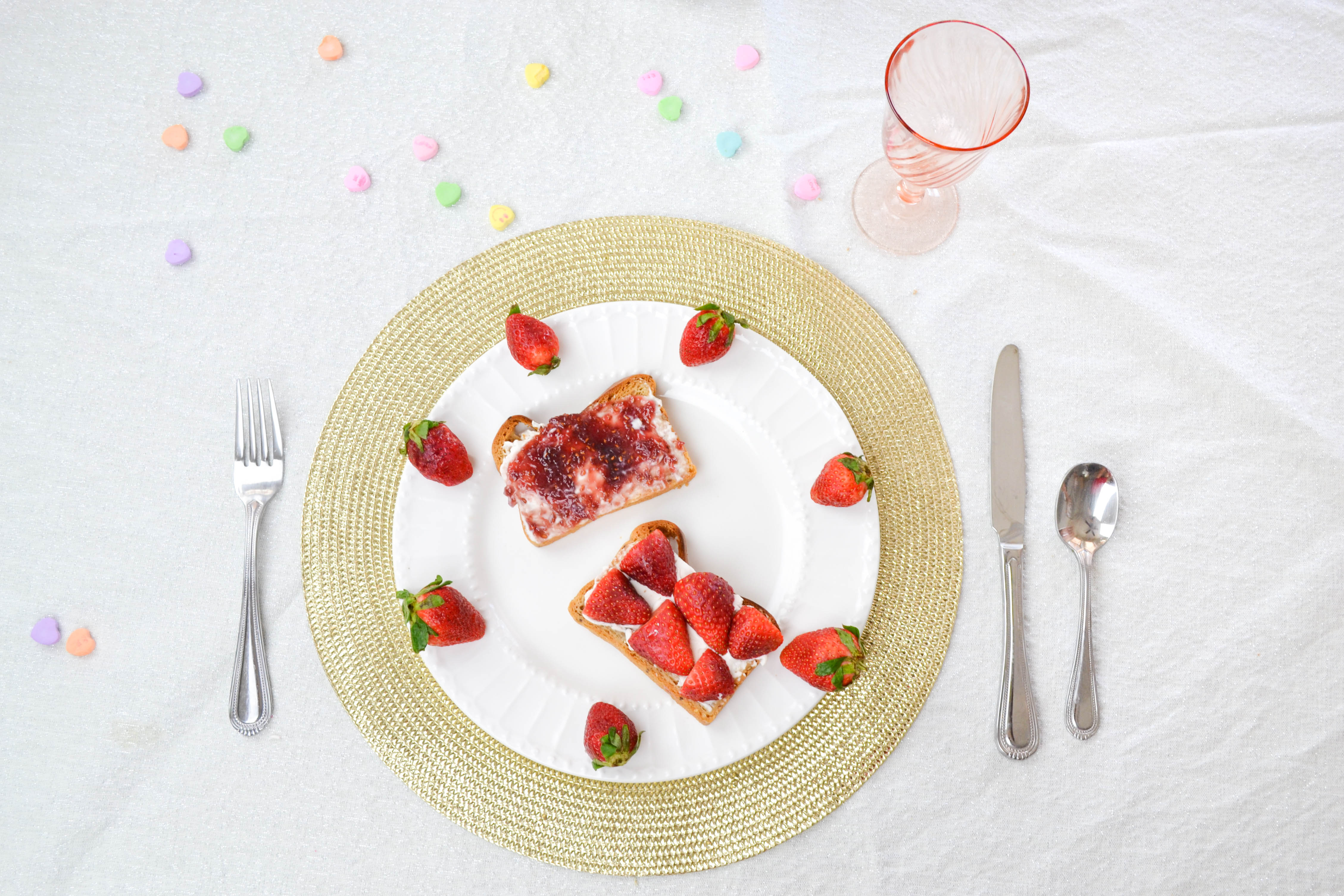 Valentine's Day breakfast, strawberry toast, vday breakfast