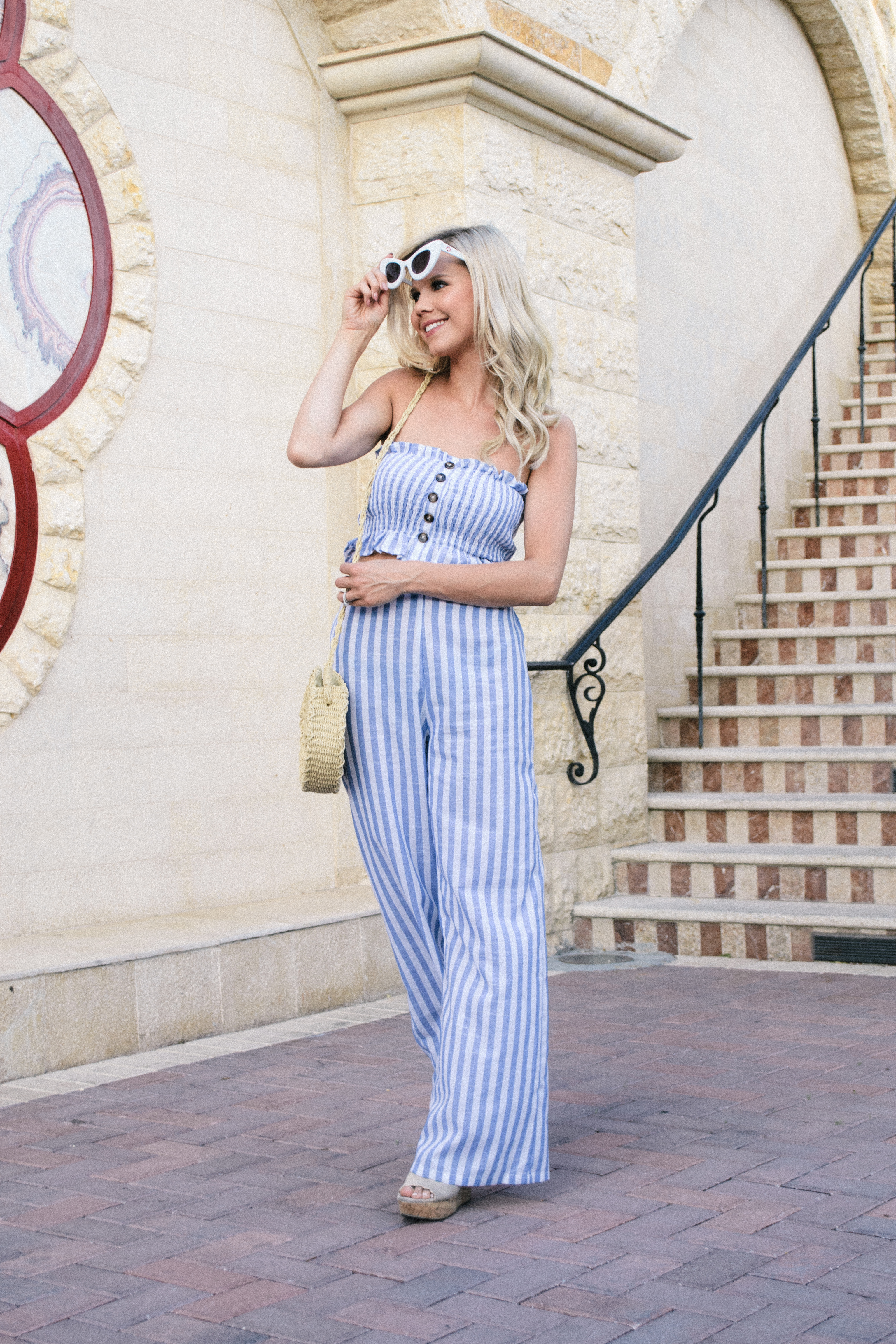 glamlifeliving, las vegas blogger, summer style, cute two piece pant and strapless top
