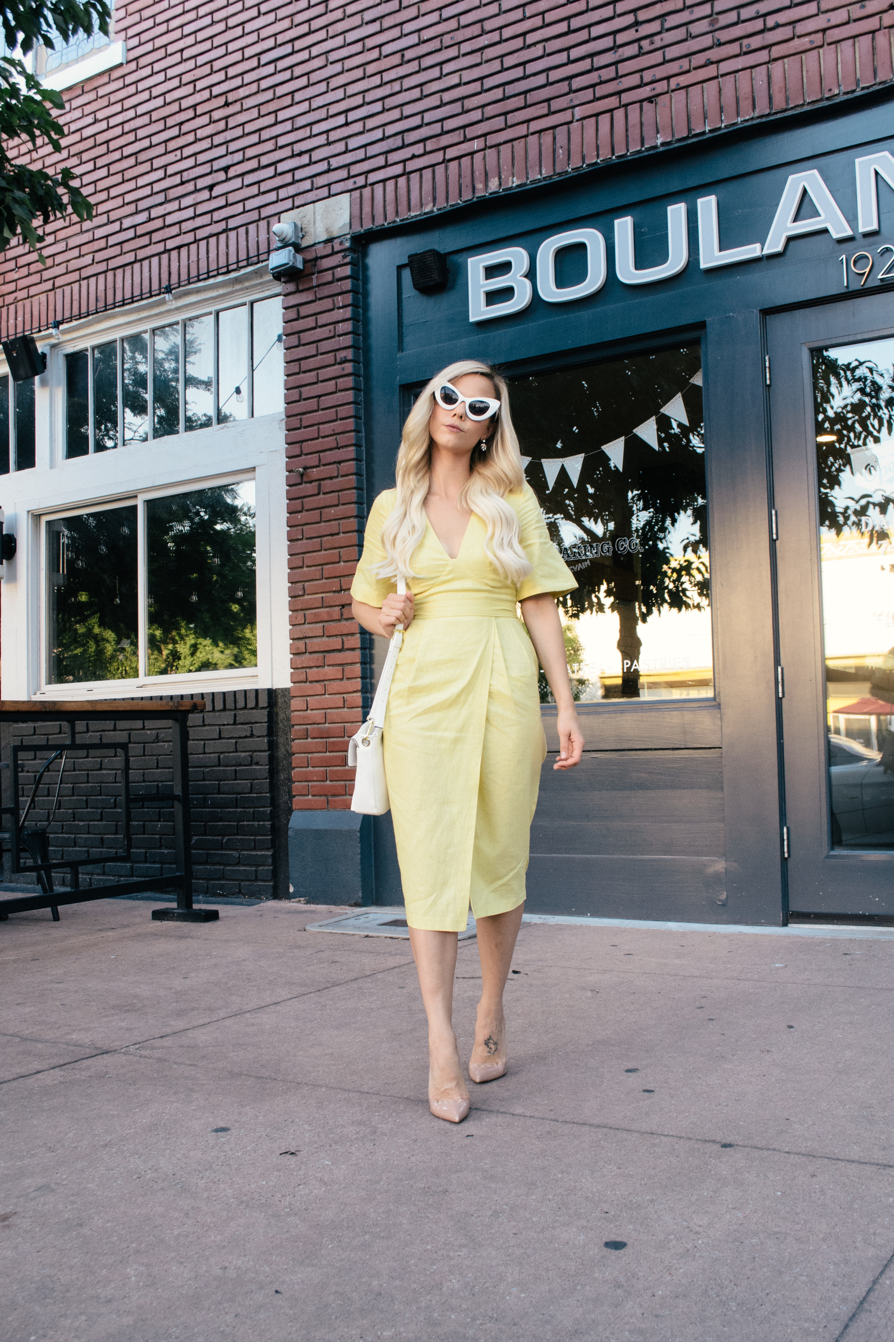 yellow wrap dress, Dallas fashion blogger, what to wear for a summer wedding