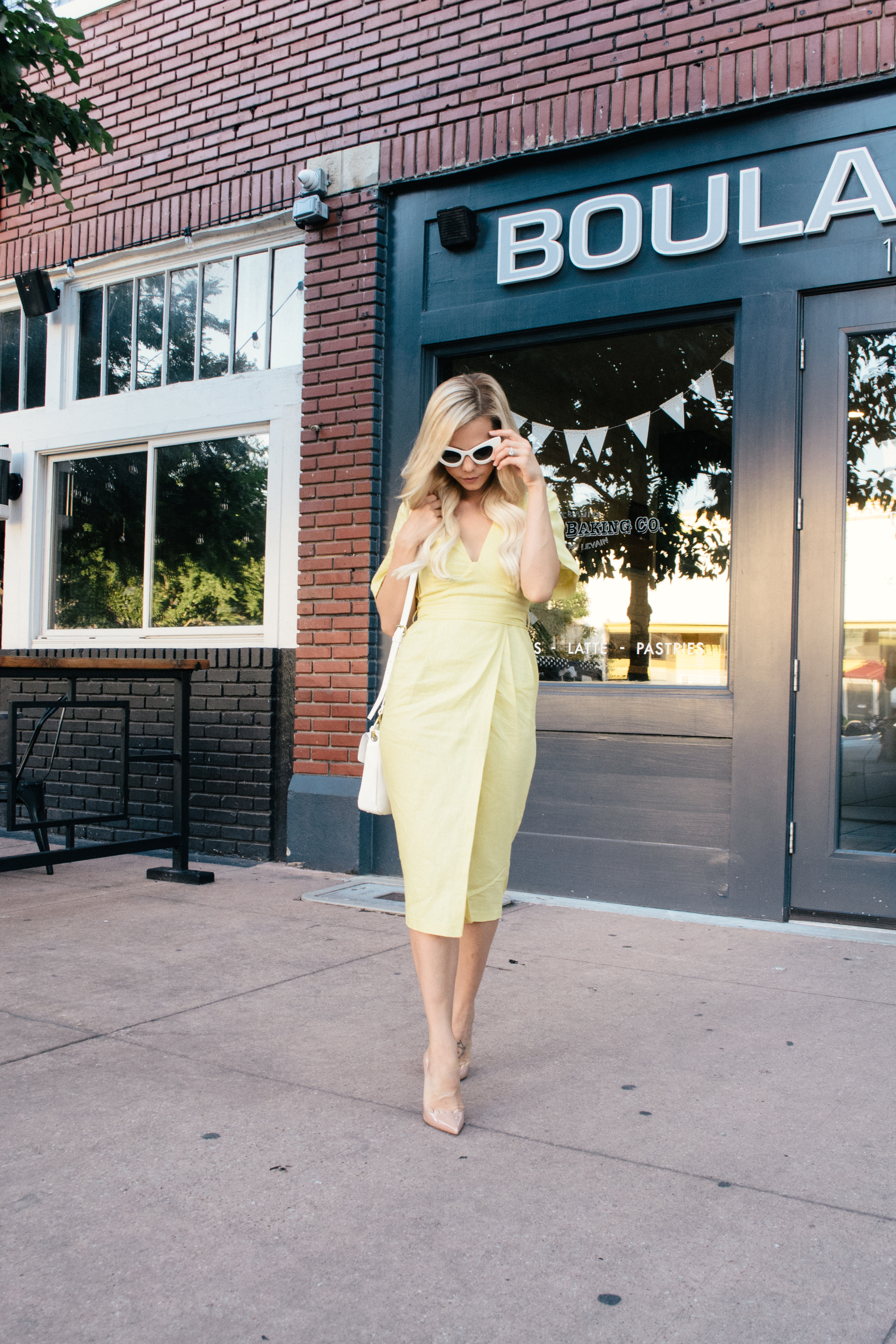 yellow wrap dress, yellow dress trend, Dallas blogger