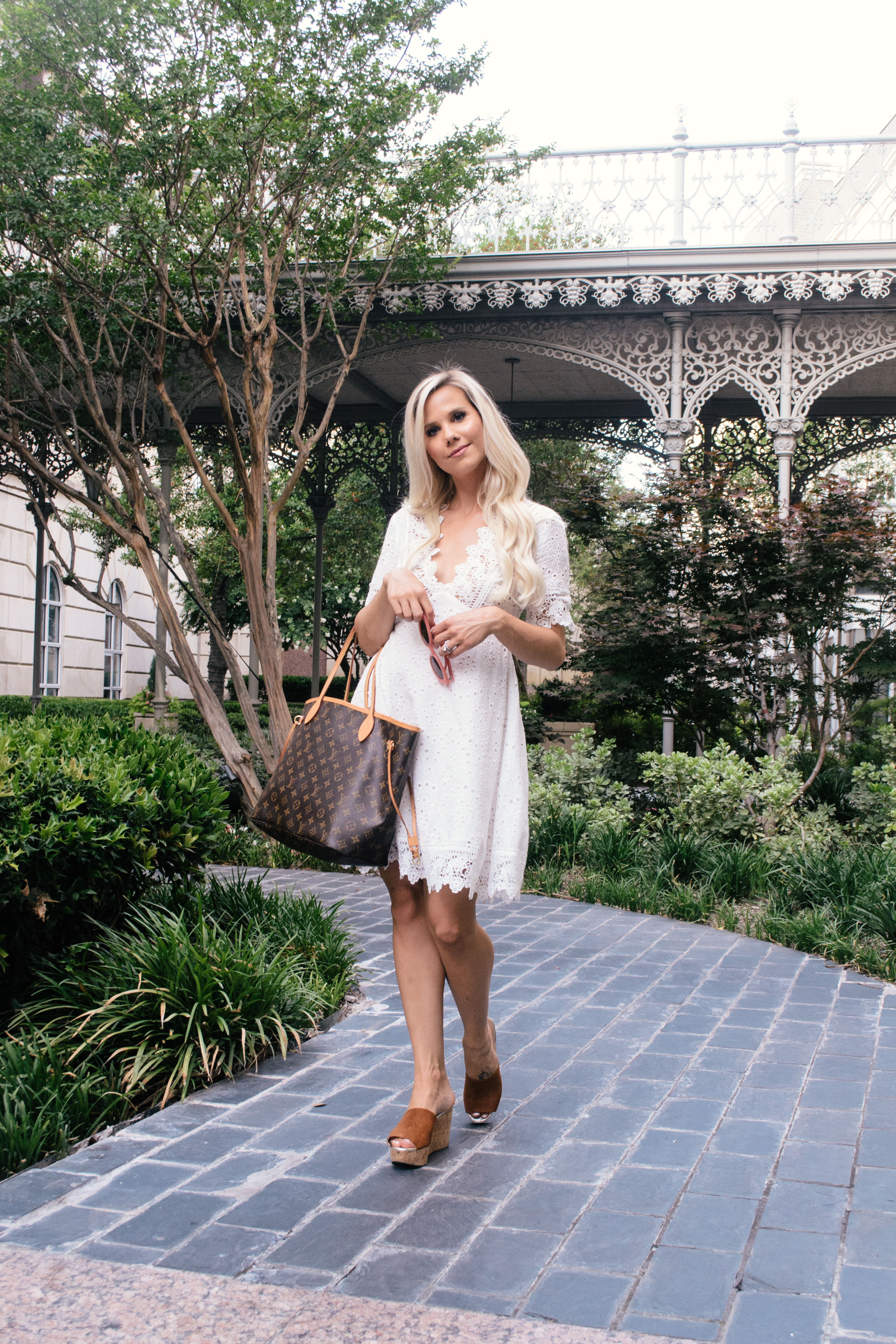 summer vintage look with white eyelet dress