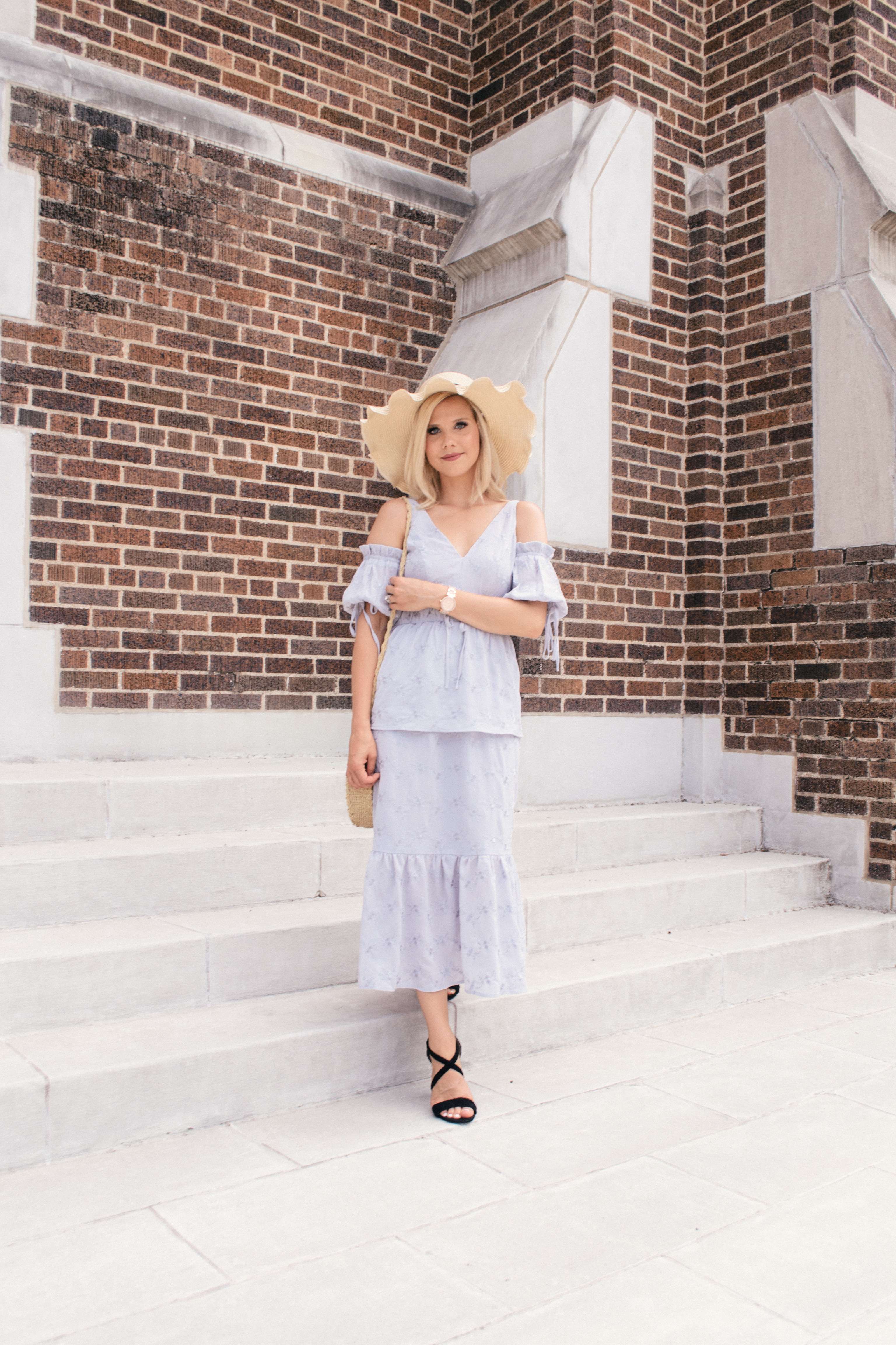 grey lavender midi dress with cold shoulder puffed sleeves from Glam Life Living