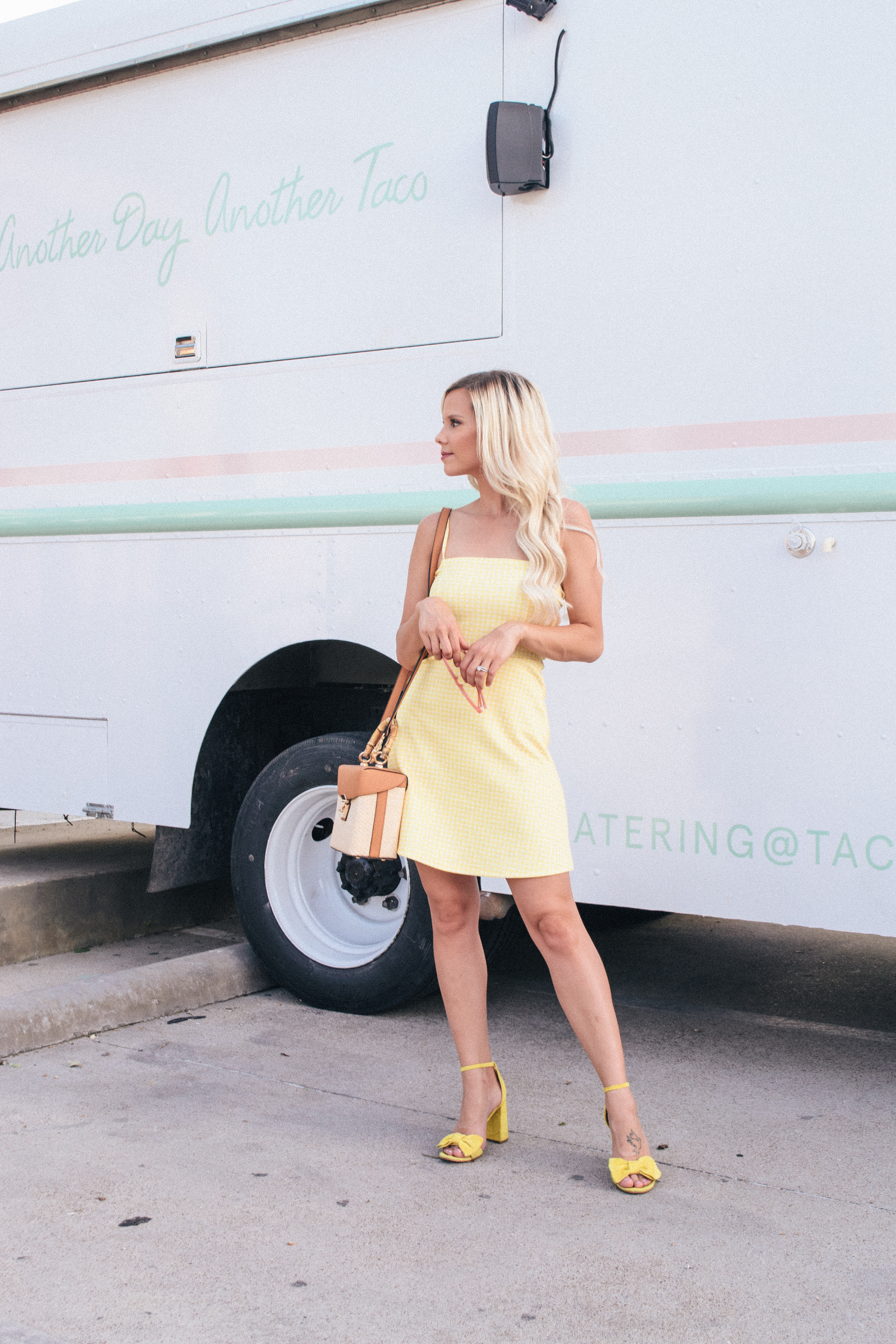 summer retro style in yellow gingham dress