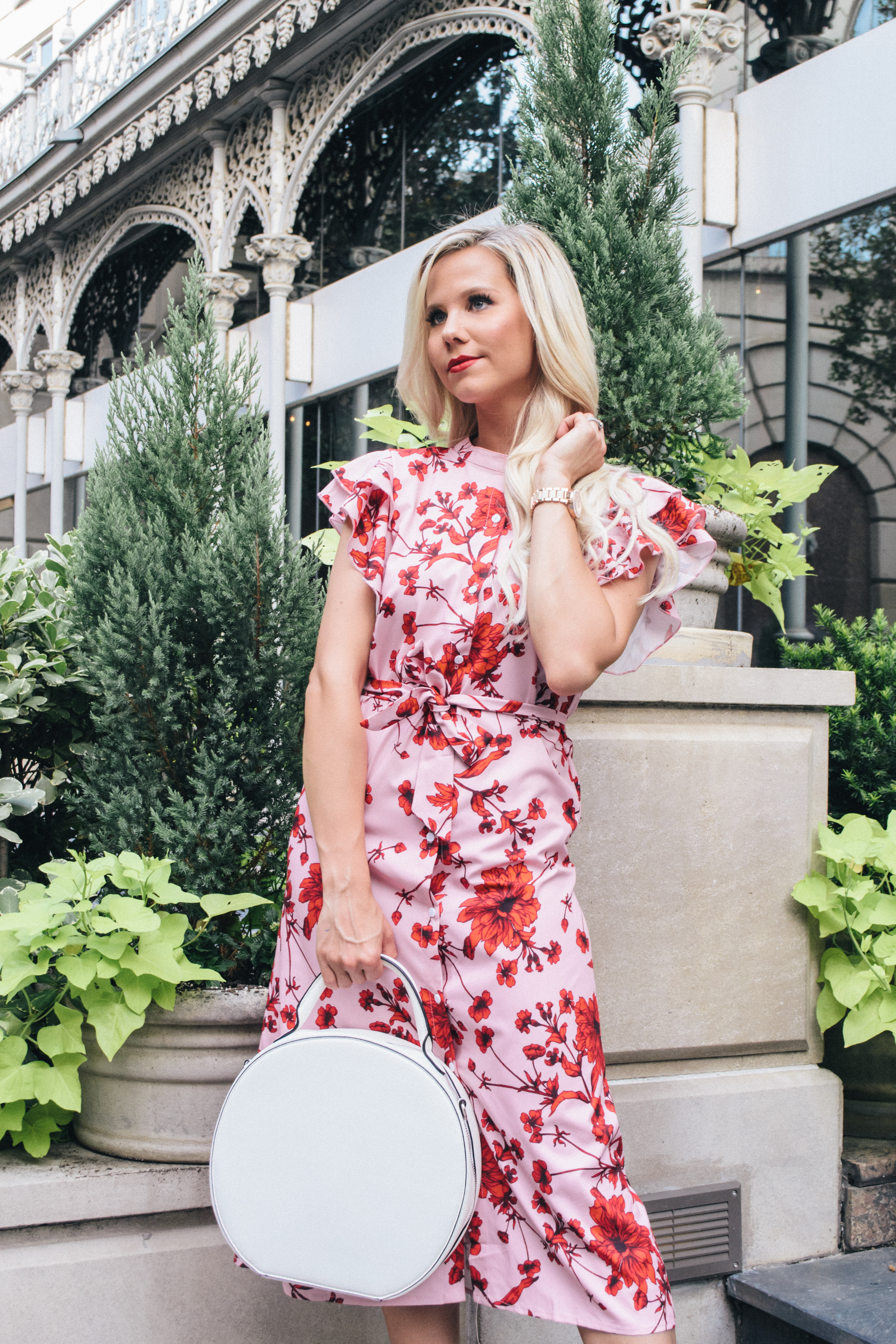 pink and red floral belted shirt dress, dallas blogger, shein dress, shein review, glam life living 