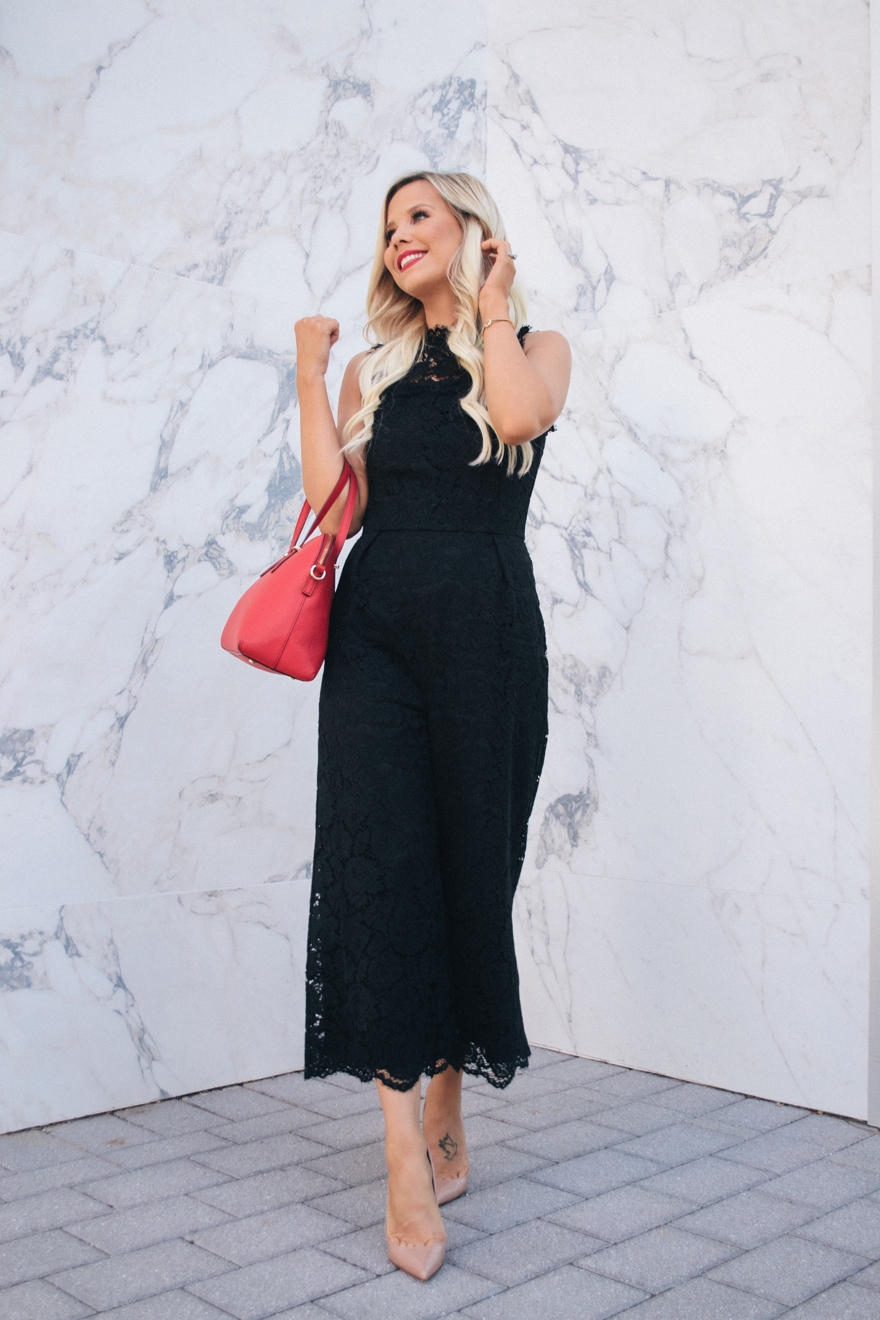 What to wear to a Holiday party, #holidayparty #blackjumpsuit #katespade 