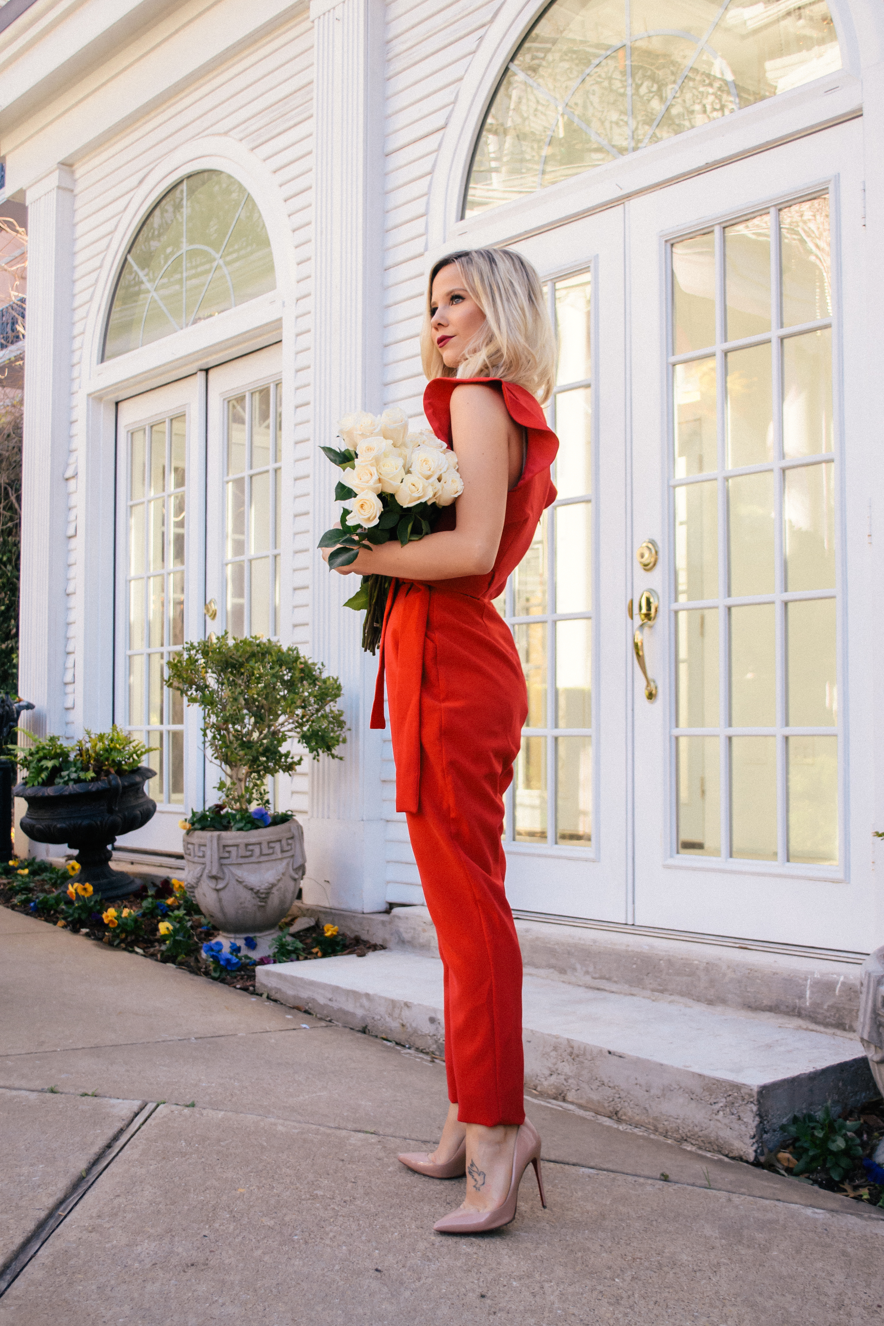 Valentine's Day outfit in Red Jumpsuit #vday #valentinesday #jumpsuit