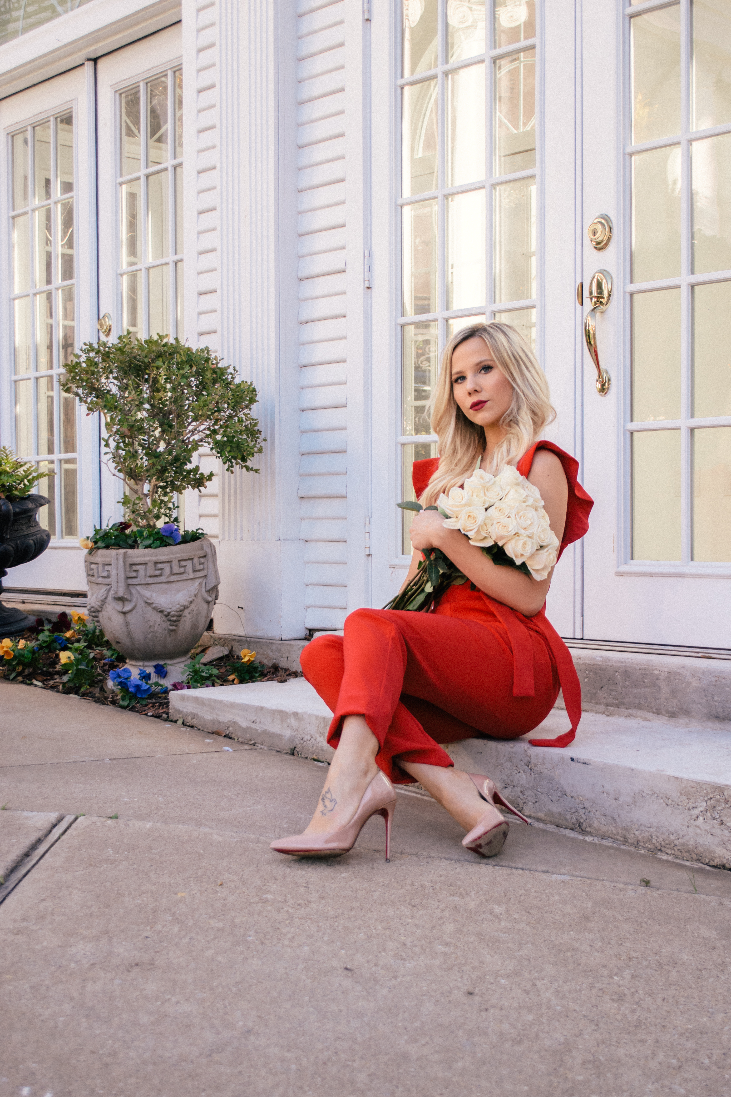 Valentine's Day outfit in red jumpsuit #jumpsuit #vday #valentinesday