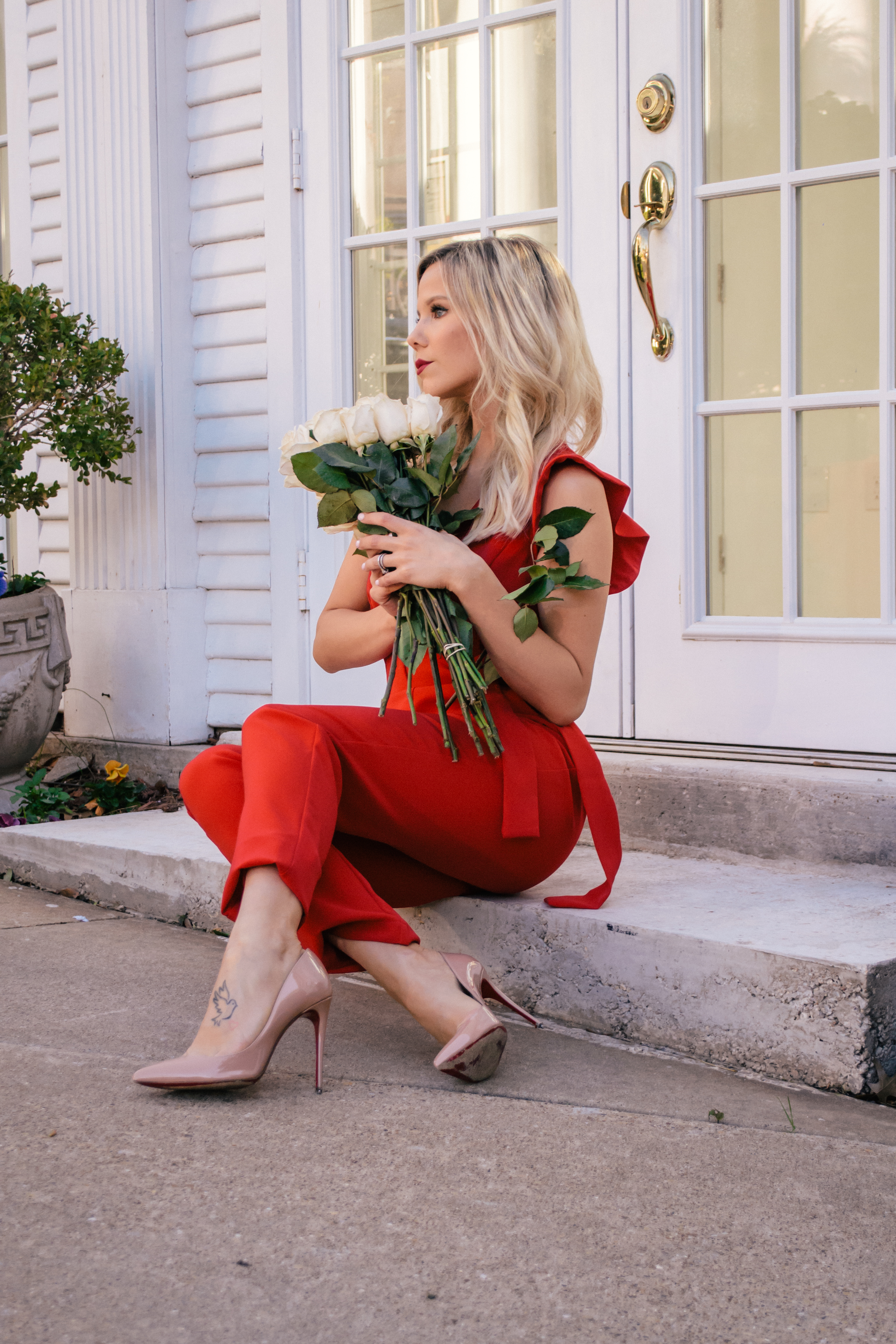 Red Jumpsuit for Valentine's Day,Valentine's Day Outfit #vday #vdayoutfit