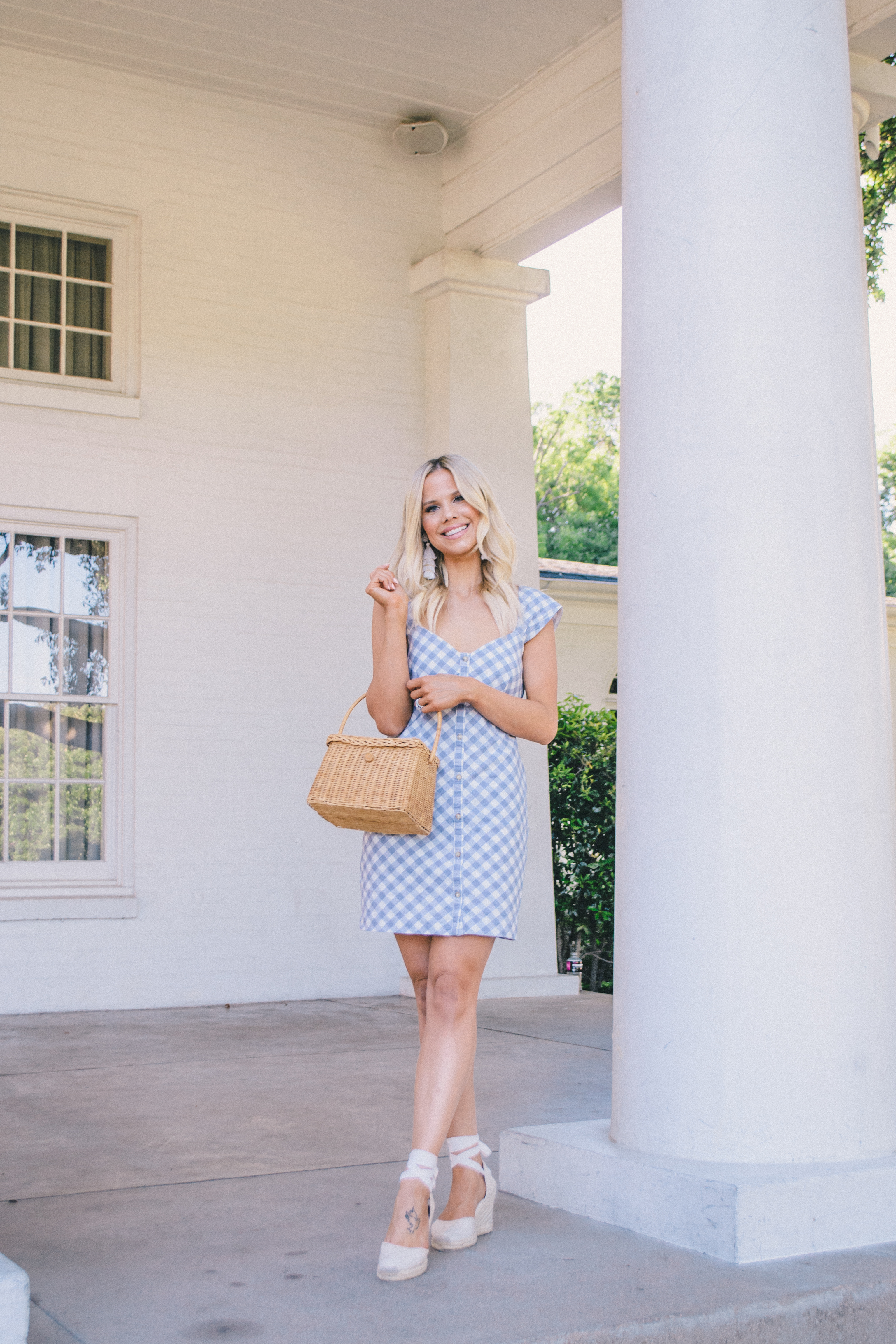 Saylor the Label purple gingham mini dress, gingham dress, summer 2019 style, summer outfit, Glam Life Living #gingham #memorialday #memorialdaysales