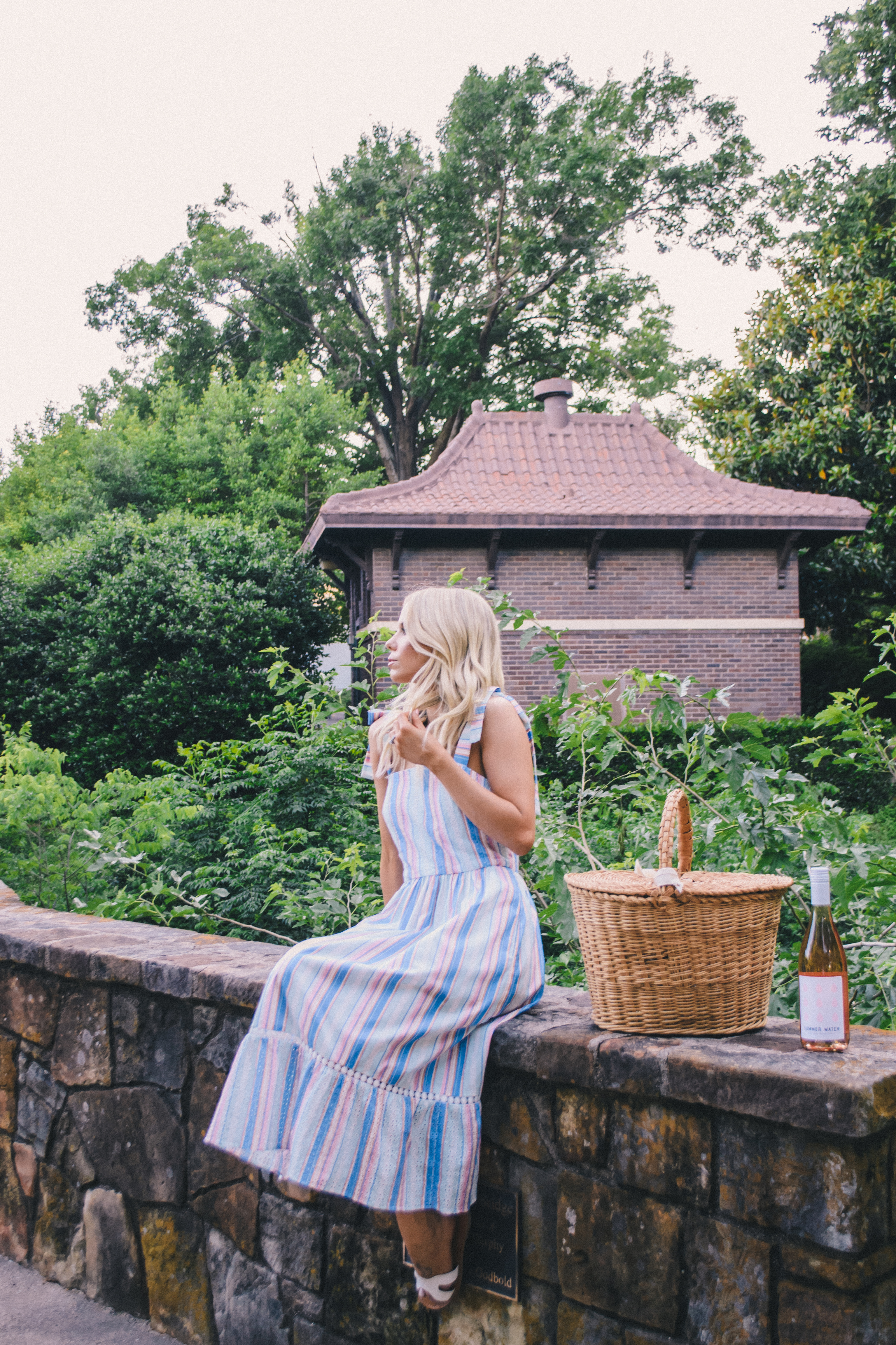 Striped Maxi Dress Shoshanna, maxi dress for a picnic, summer outfit, summer style, picnic outfit, glam life living, Hannah McDonnell #picnic #maxidress