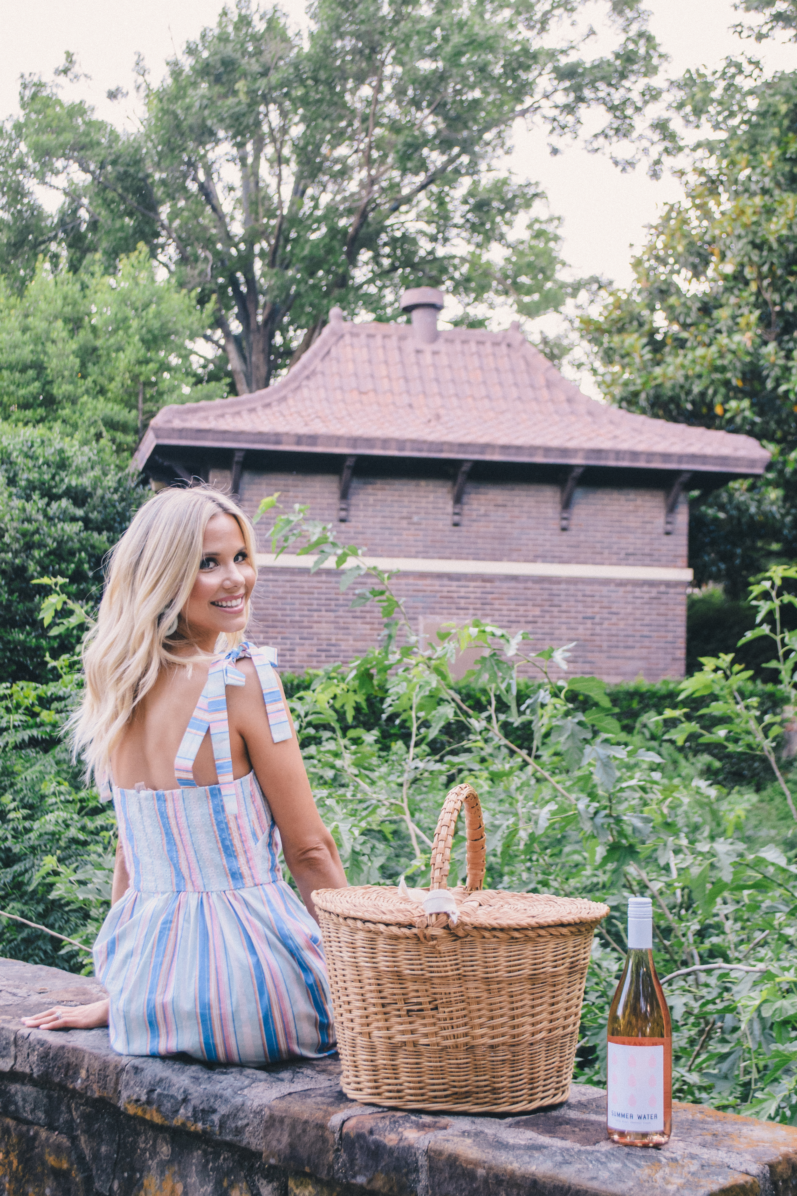 Striped Maxi Dress Shoshanna, maxi dress for a picnic, summer outfit, summer style, picnic outfit, glam life living, Hannah McDonnell #picnic #maxidress