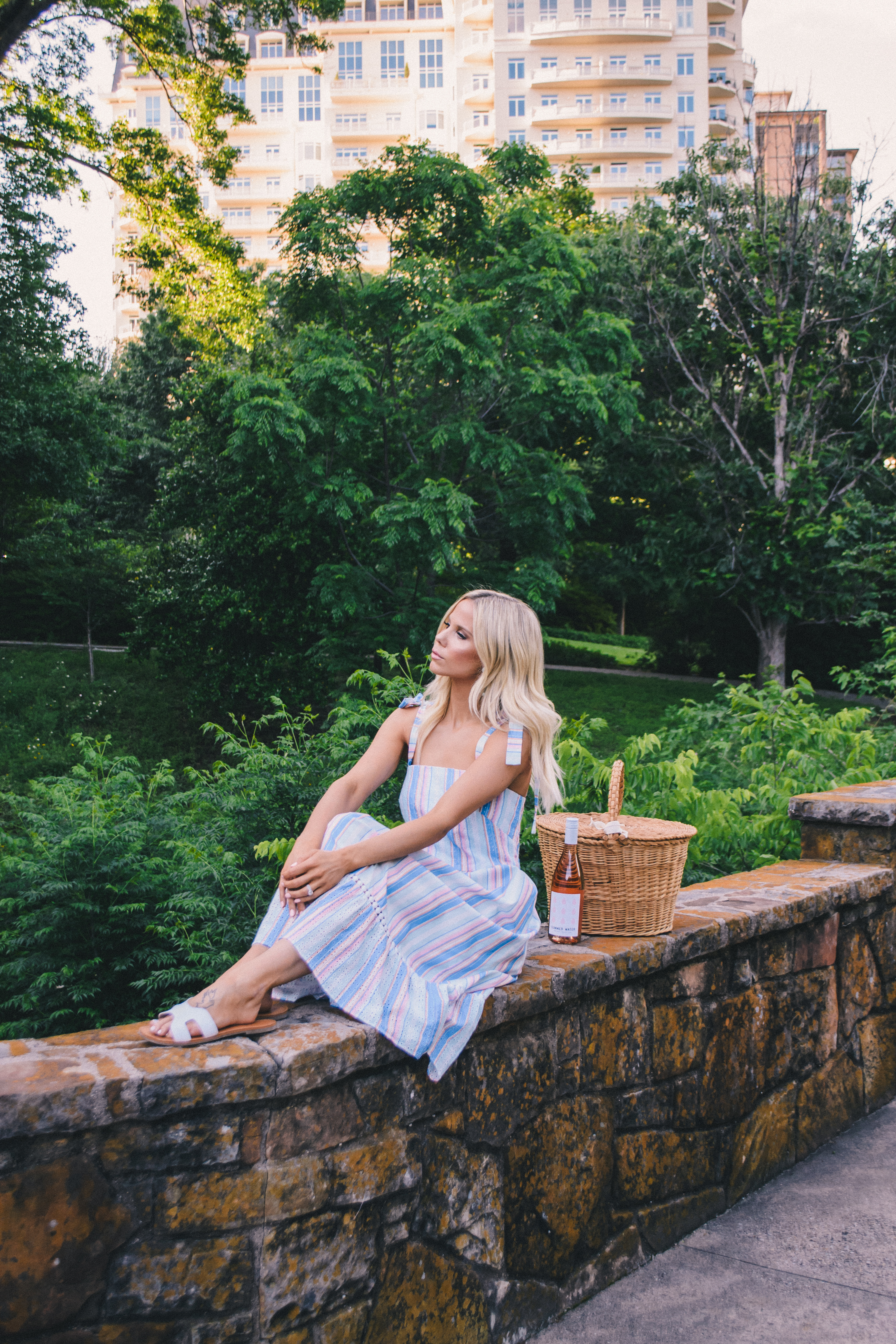 Shoshanna Demeri Dress, striped maxi dress, picnic outfit, picnic dress, summer 2019 fashion, summer 2019 outfit, glam life living, Hannah McDonnell #maxidress #summeroutfit #summerstyle