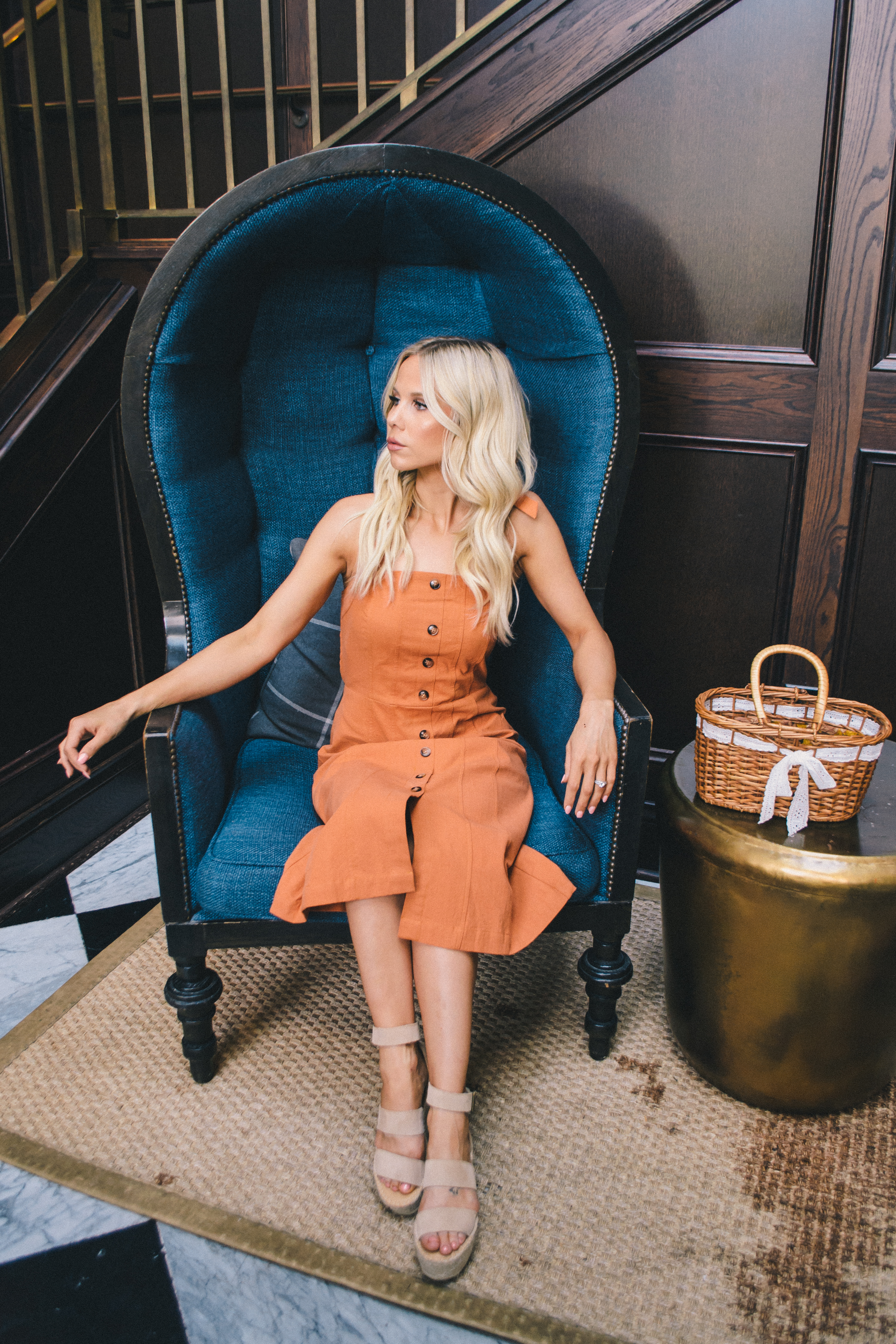 Burnt Orange Button Front Dress, retro style, vintage inspired fashion, summer style, Tampa blogger, Tampa fashion blogger, The Oxford Exchange, Tampa Instagram Spots, #tampablogger #glamlifeliving 