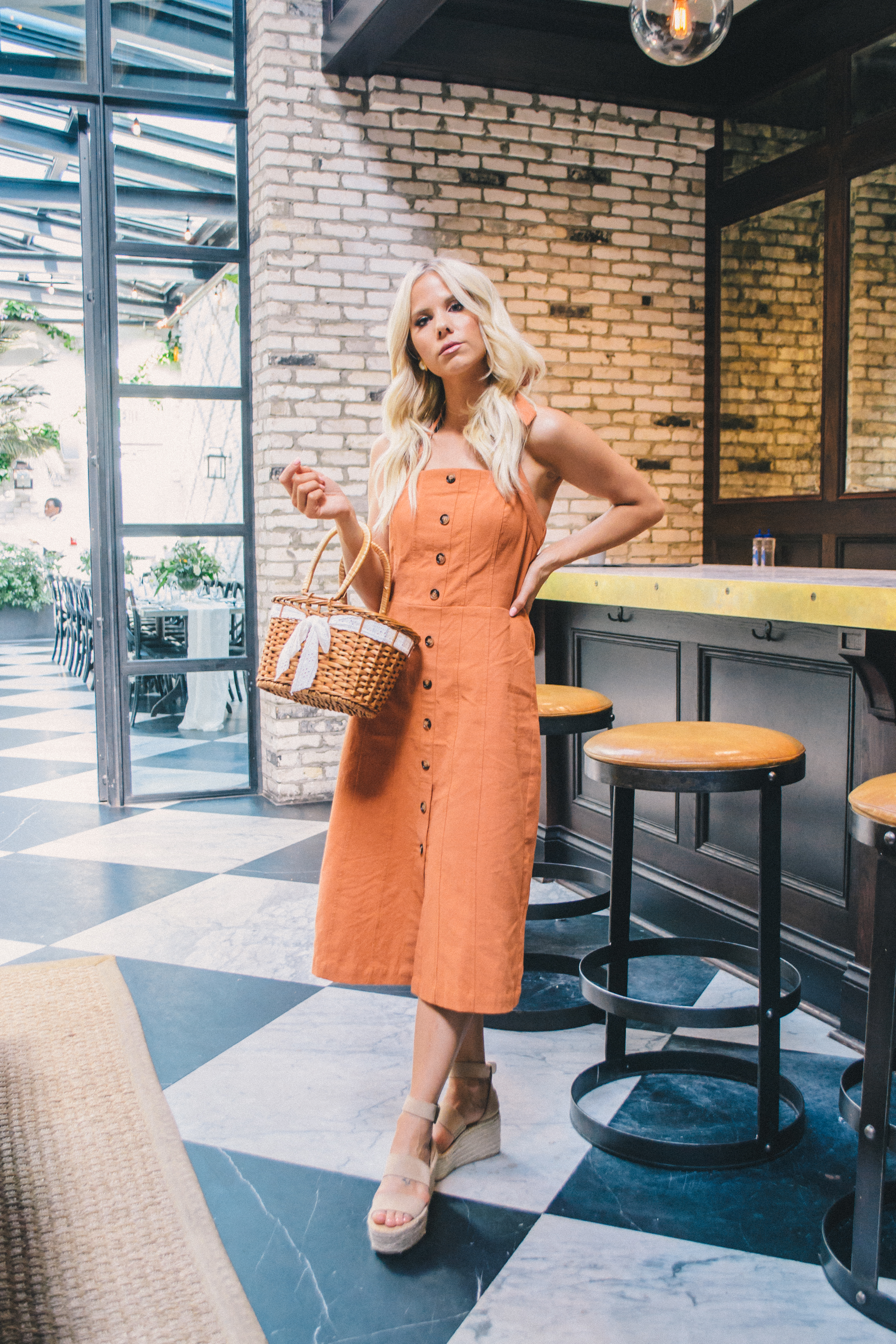 Burnt Orange Button Front Dress, retro style, vintage inspired fashion, summer style, Tampa blogger, Tampa fashion blogger, The Oxford Exchange, Tampa Instagram Spots, #tampablogger #glamlifeliving 