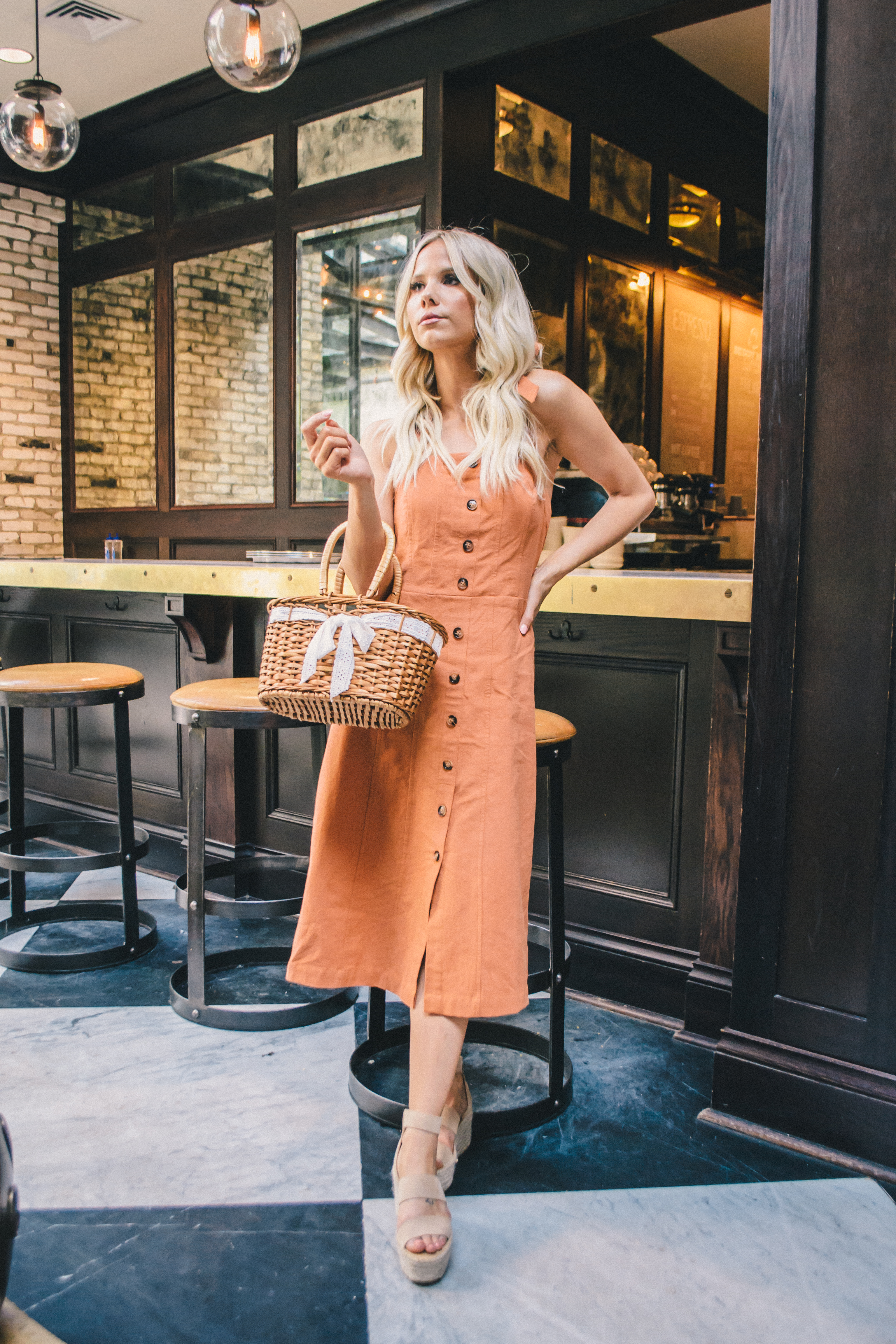 Burnt Orange Button Front Dress, retro style, vintage inspired fashion, summer style, Tampa blogger, Tampa fashion blogger, The Oxford Exchange, Tampa Instagram Spots, #tampablogger #glamlifeliving 