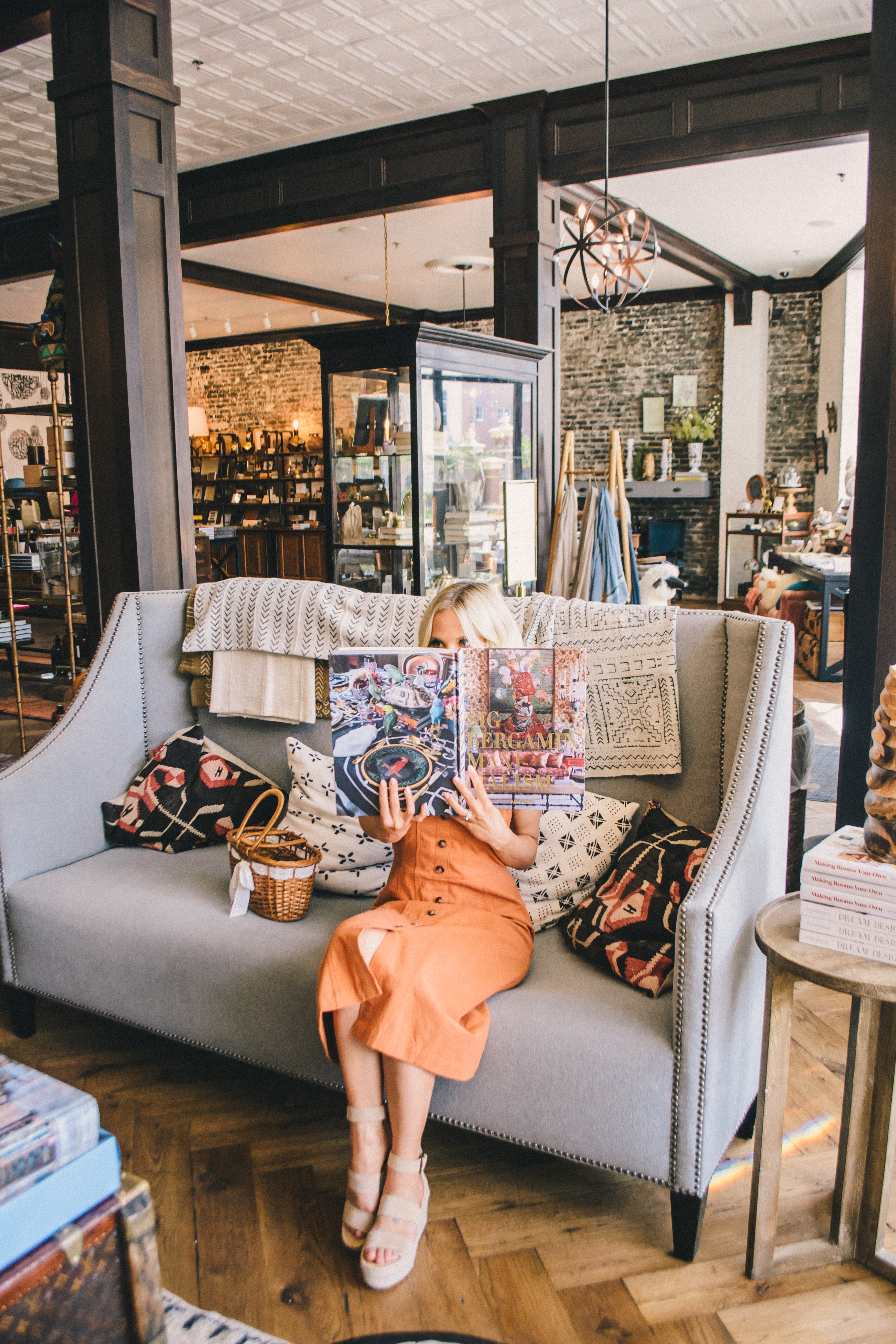 Instagram worthy spots in Tampa, the oxford exchange, button front orange linen dress, Glam Life Living #tampablogger