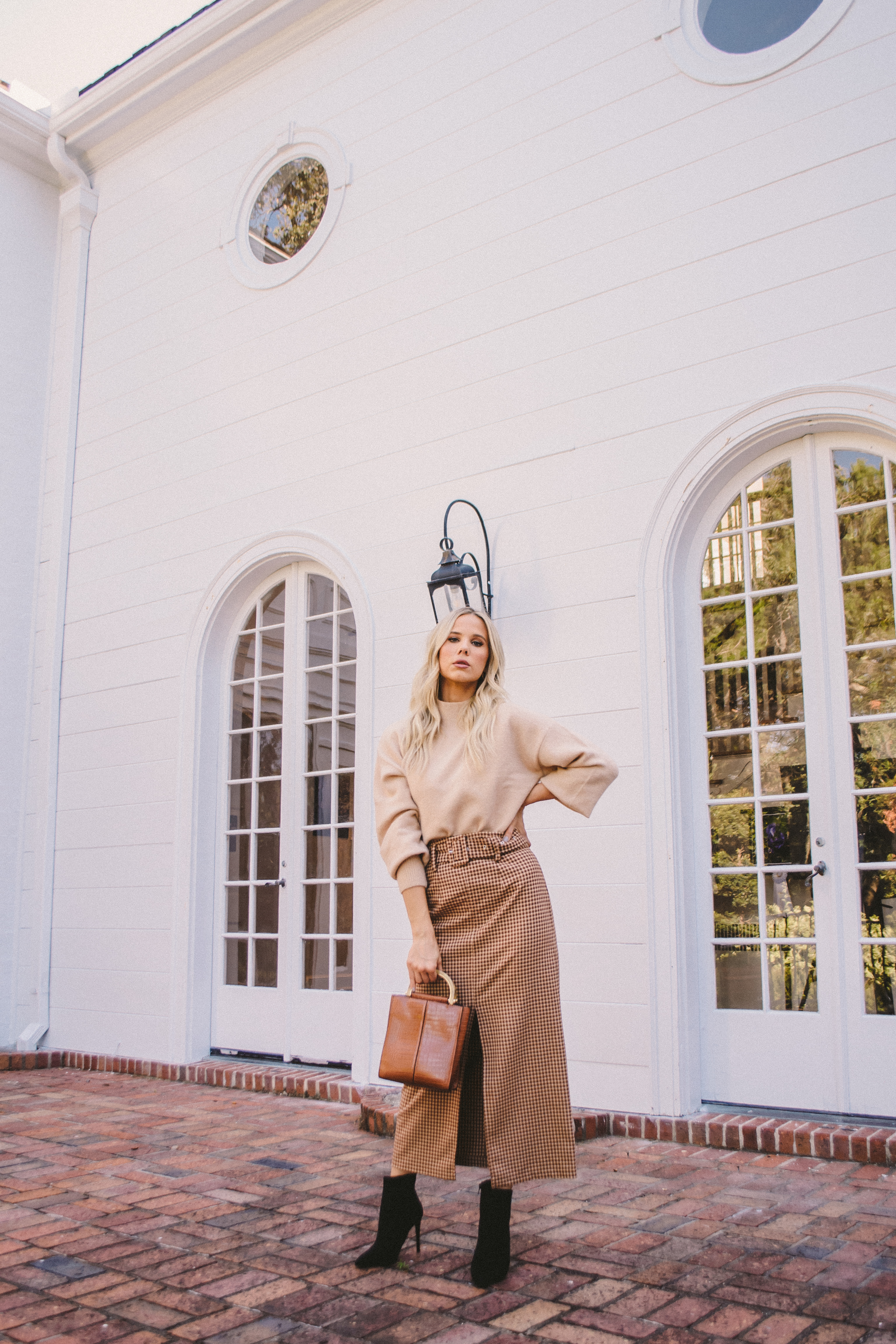 beige sweaters, plaid belted midi skirt, black booties, fall outfit, fall 2019 outfit, fall style, fall fashion #midiskirt #plaid #sweater #fallfashion 