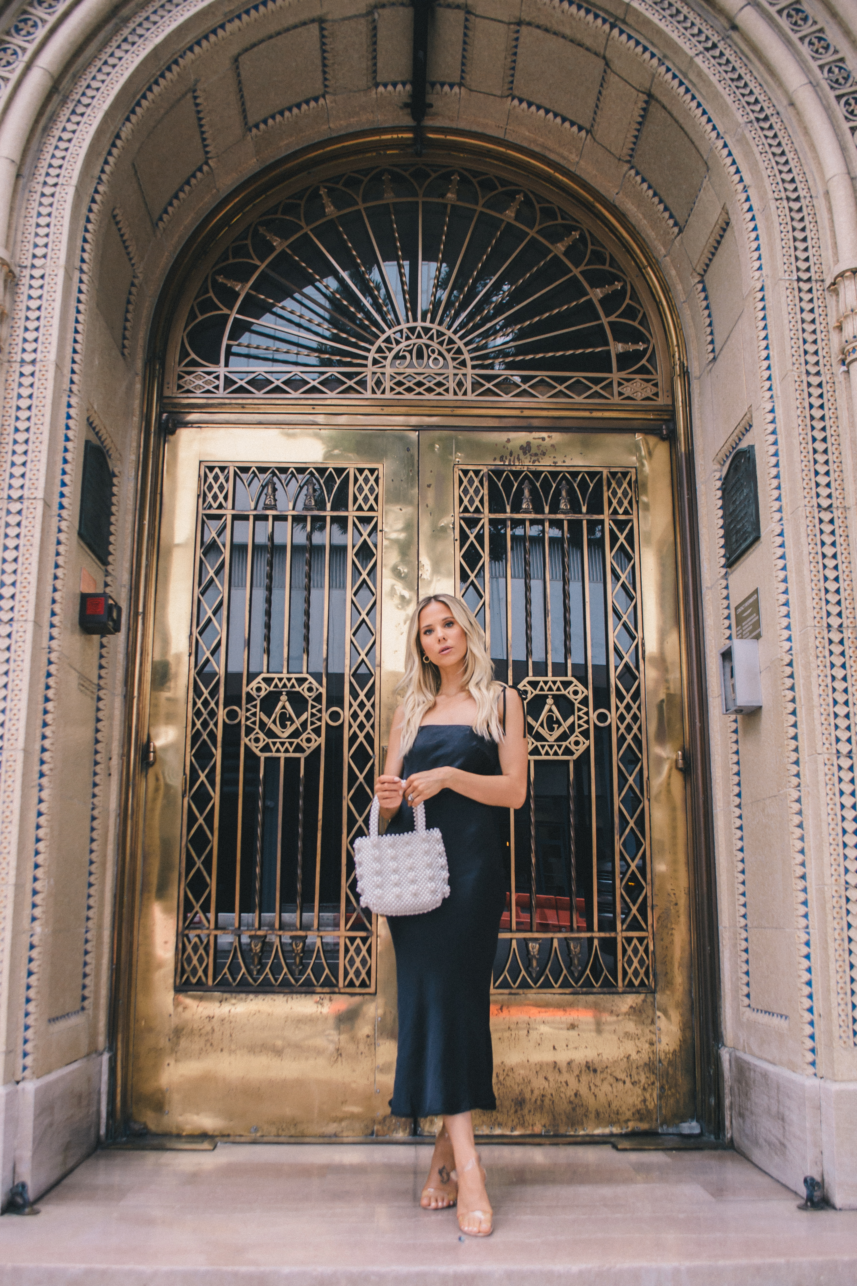 A classic black slip dress