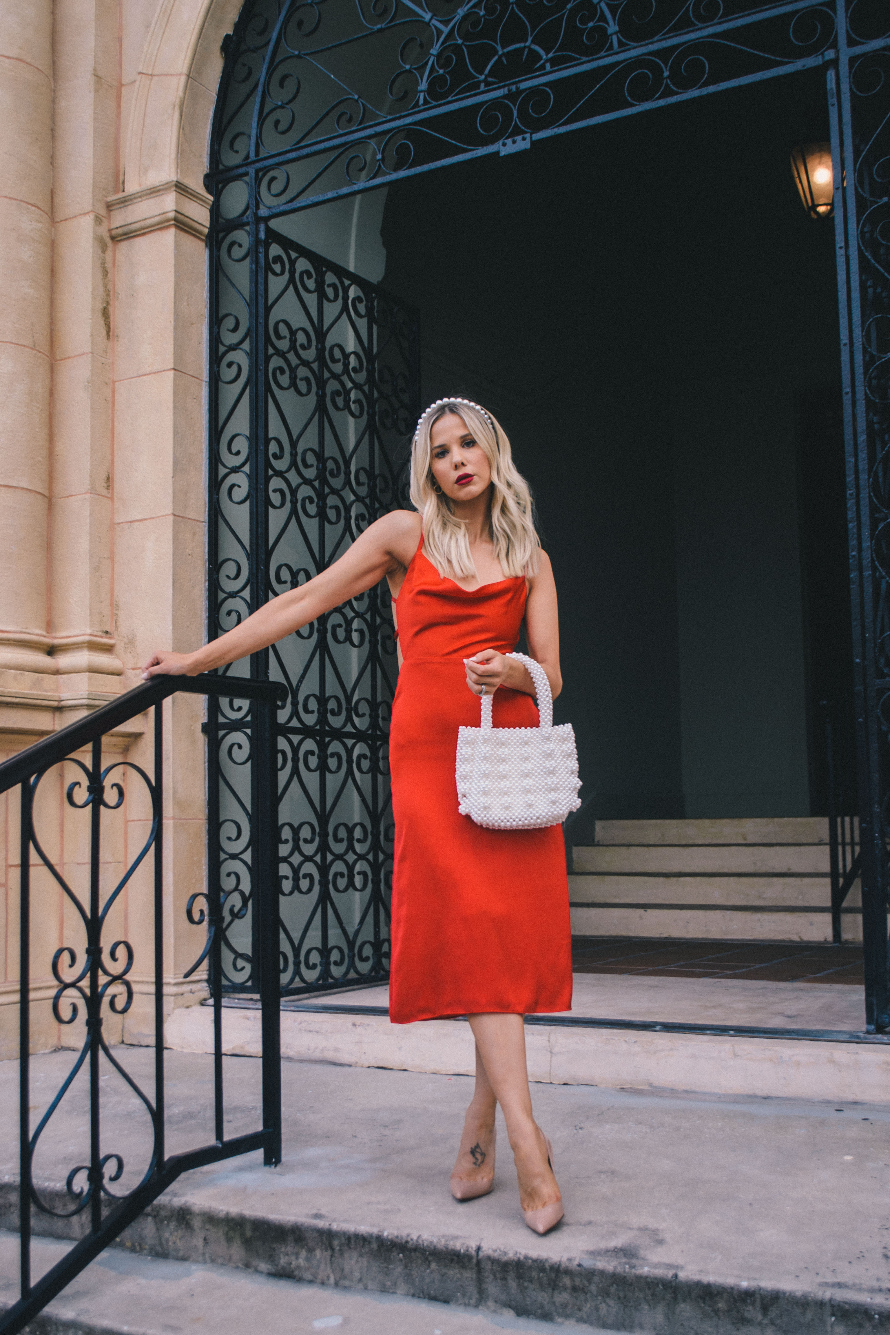 red dress for Christmas season #holidayoutfit #christmastree