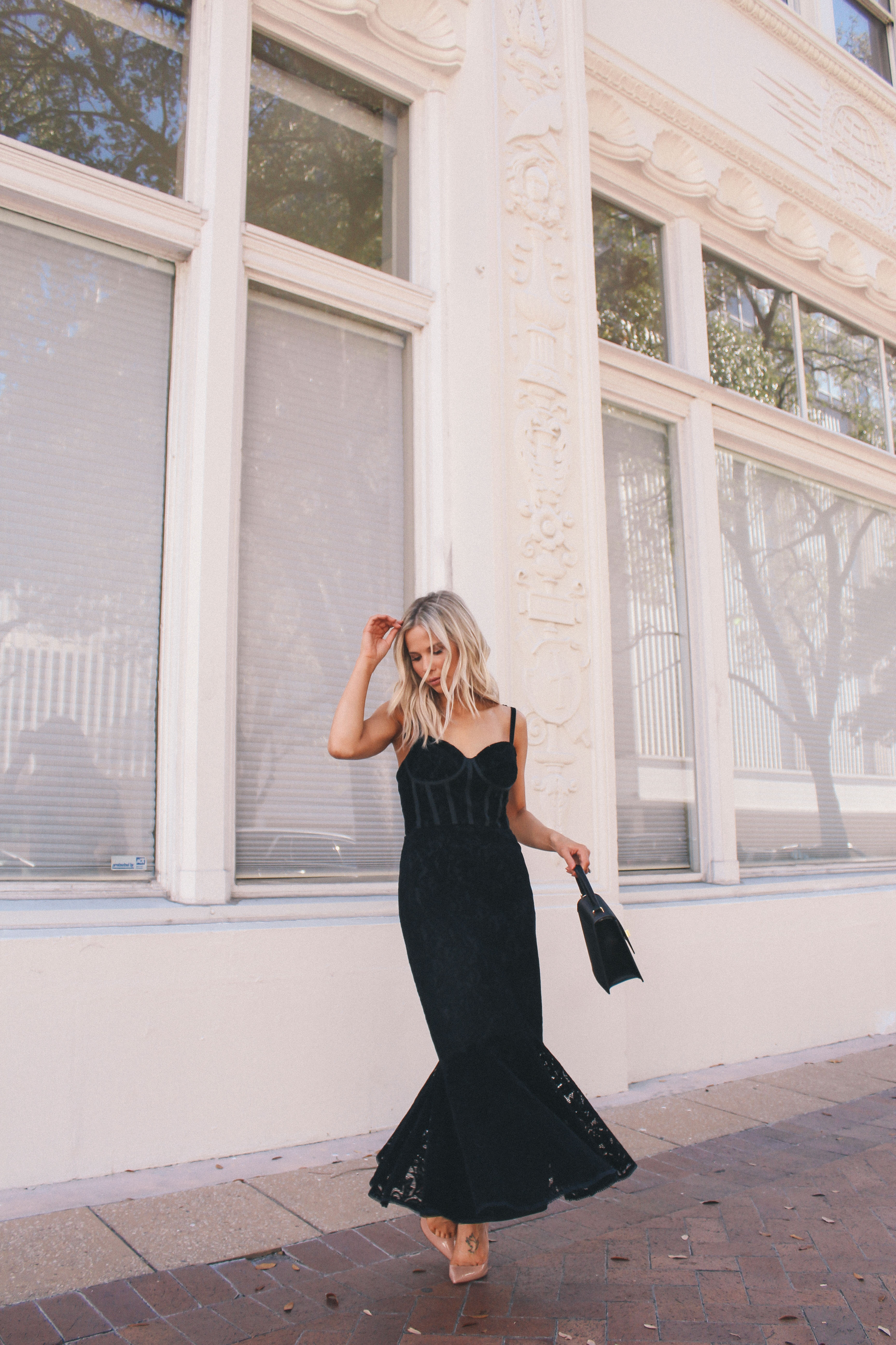 Christmas Eve in a black mermaid dress #christmaseve #blackdress #lbd