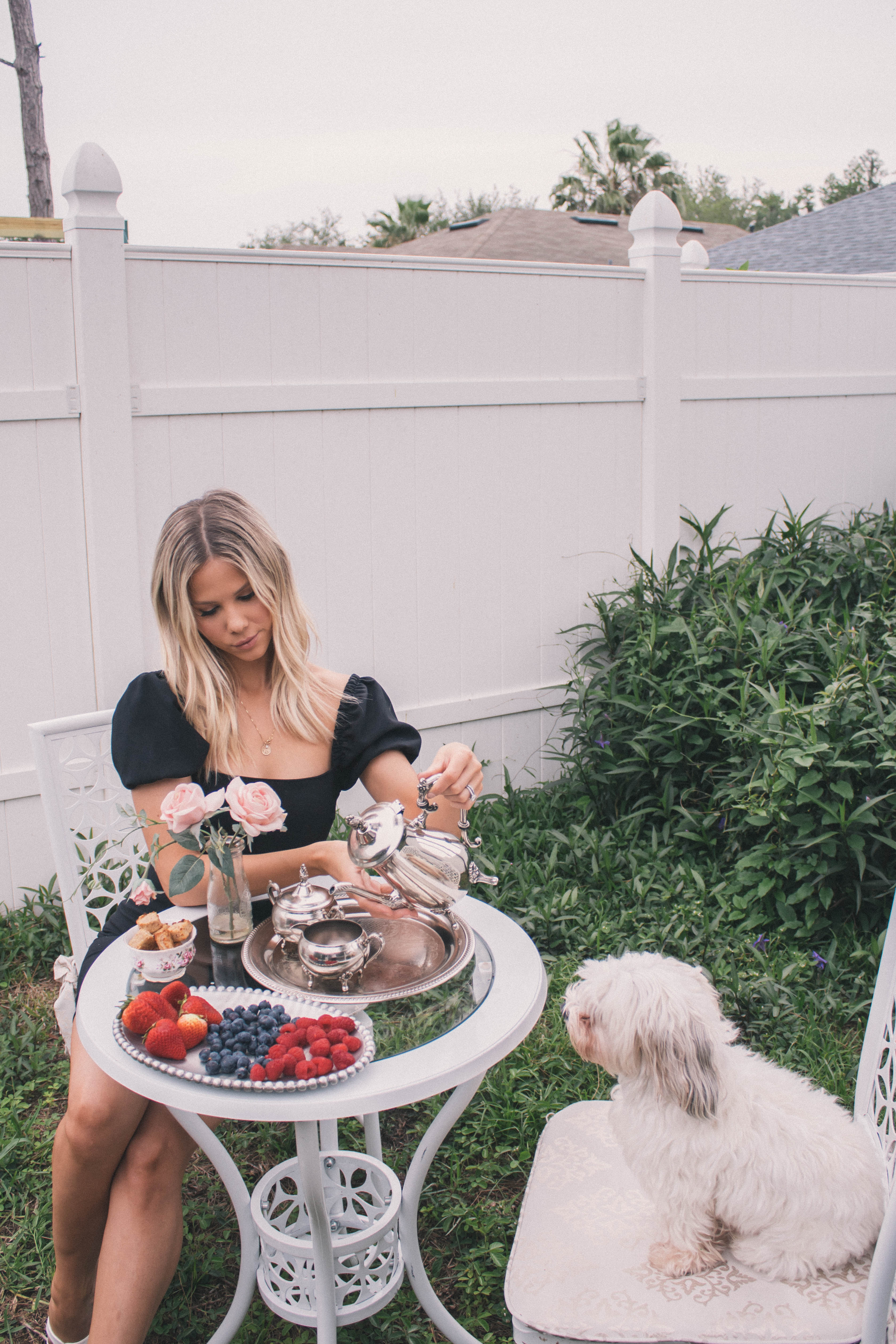 Outdoor tea party with dog #teaparty #vintage 