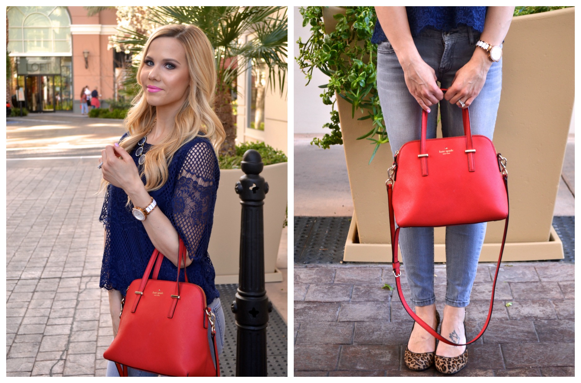 Blue Lace Top and Grey Jeans