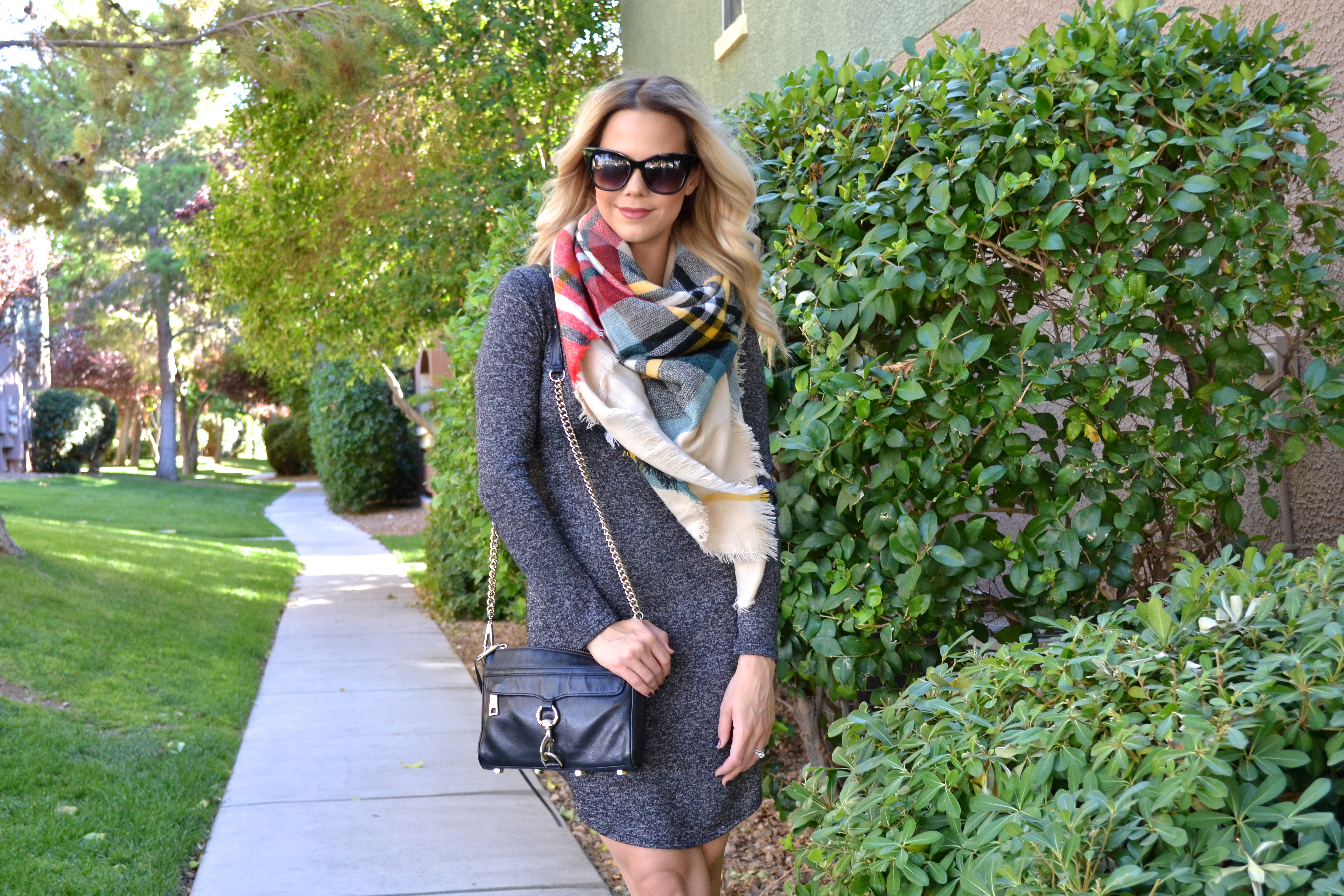 Blanket Scarf and Long Sleeve Midi Dress on glamlifeliving.com
