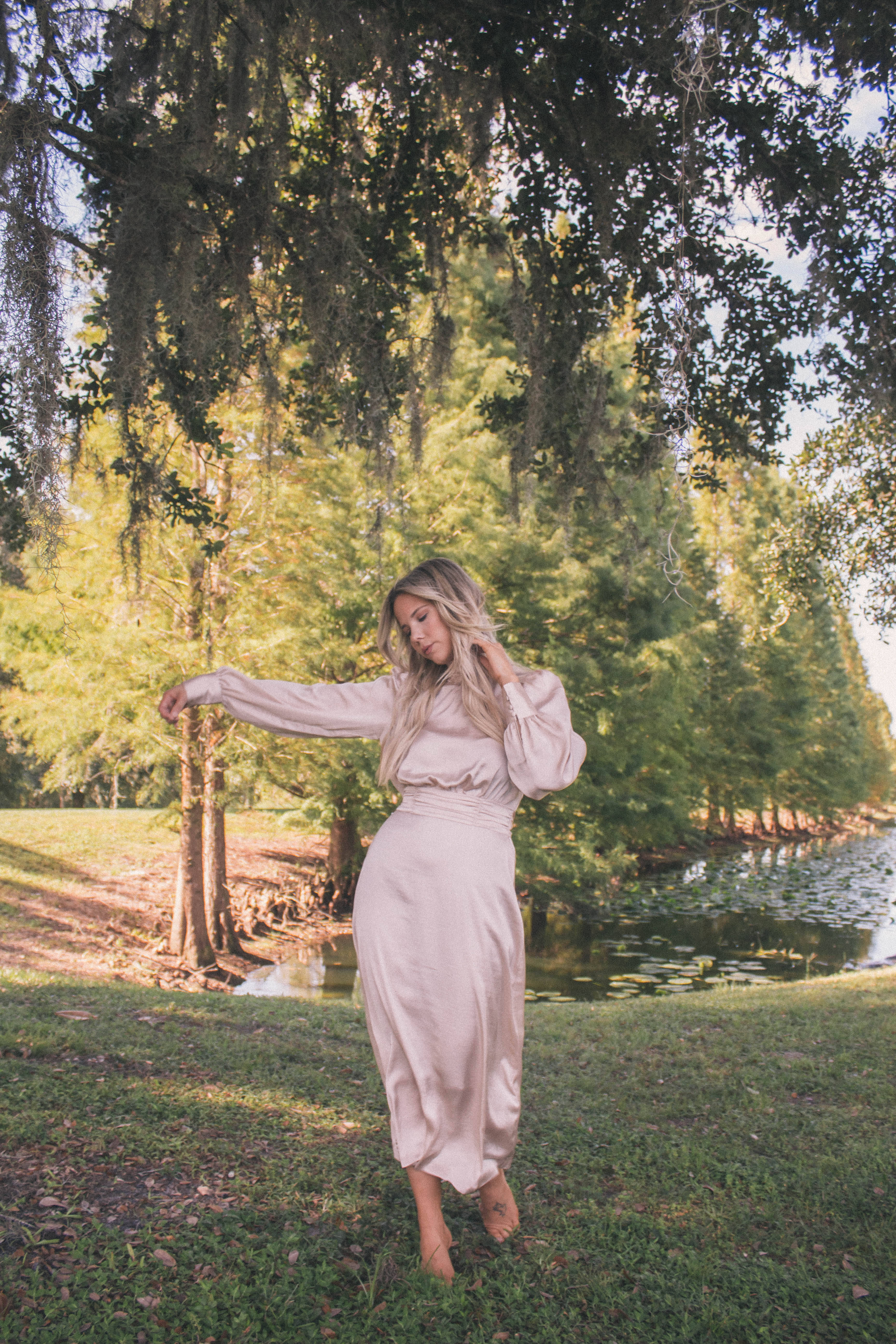 Beige Satin Dress for the Holidays 